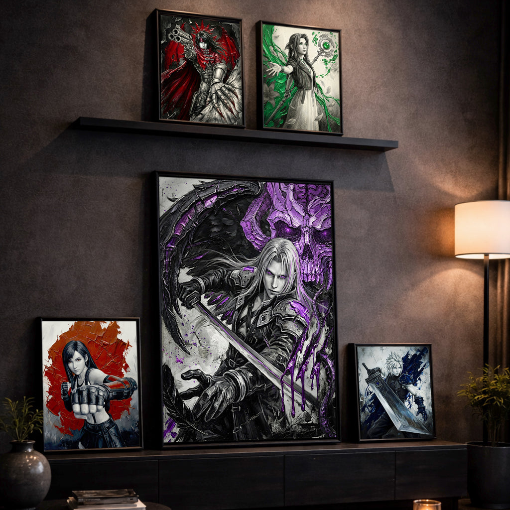 Sephiroth Poster | Final Fantasy VII Monochrome Artwork | Sephiroth & Jenova Wall Art | FF7 Remake Rebirth Decor | Villain Fine Art Print