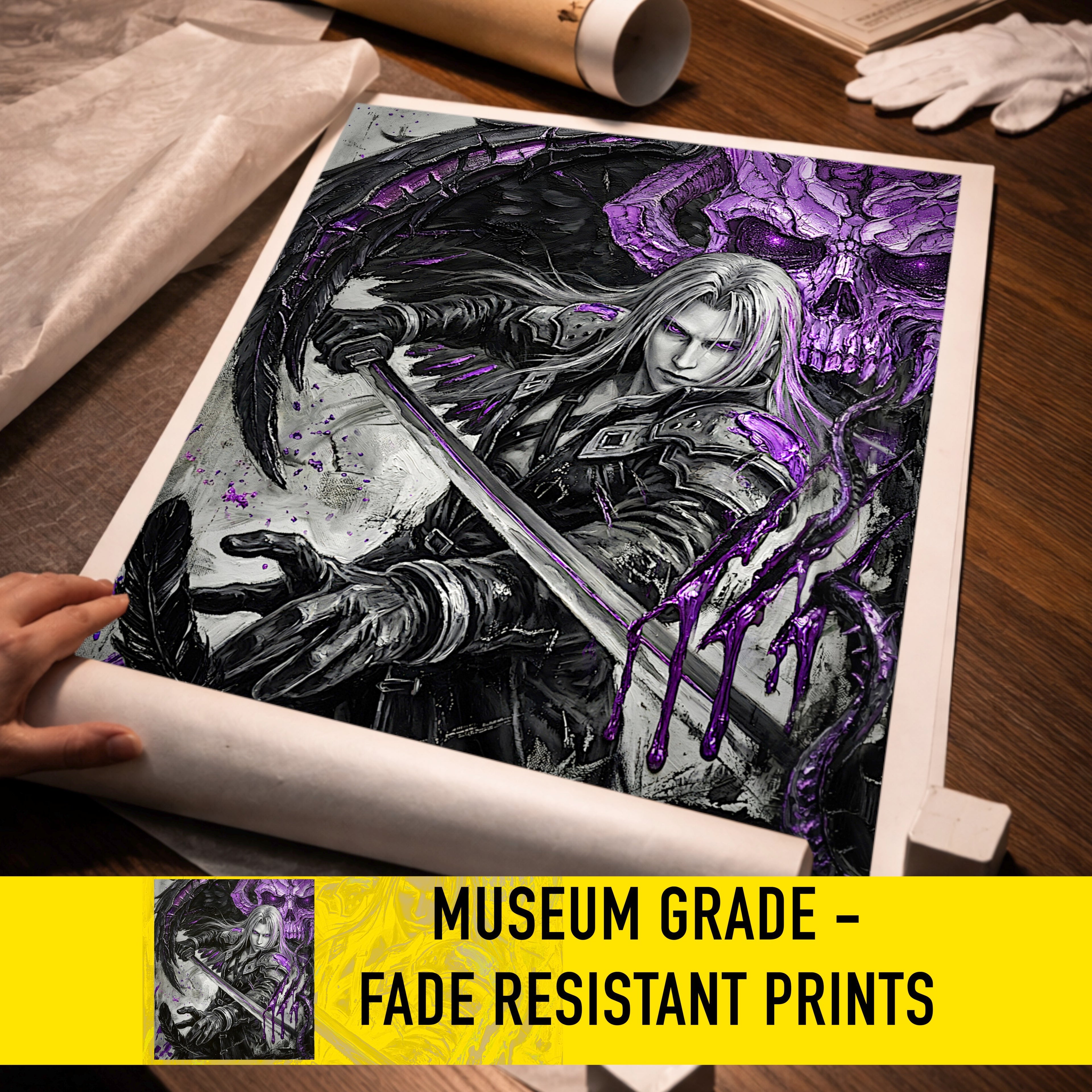Sephiroth Poster | Final Fantasy VII Monochrome Artwork | Sephiroth & Jenova Wall Art | FF7 Remake Rebirth Decor | Villain Fine Art Print