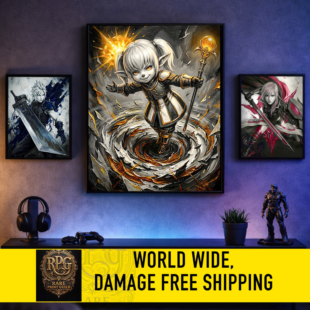 Shantotto Poster | Final Fantasy XI Monochrome Artwork | FFXI Mage Wall Art | Shantotto Fine Art Print | Square Enix JRPG Decor