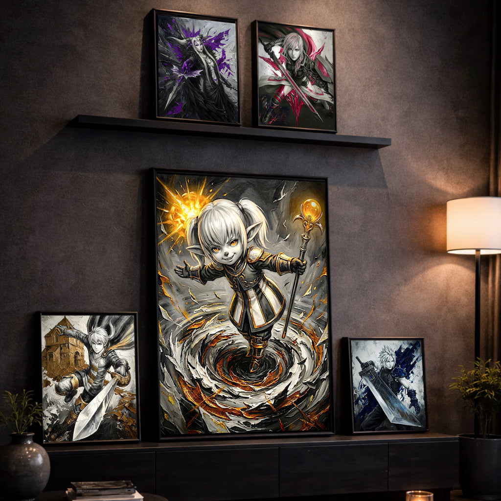 Shantotto Poster | Final Fantasy XI Monochrome Artwork | FFXI Mage Wall Art | Shantotto Fine Art Print | Square Enix JRPG Decor