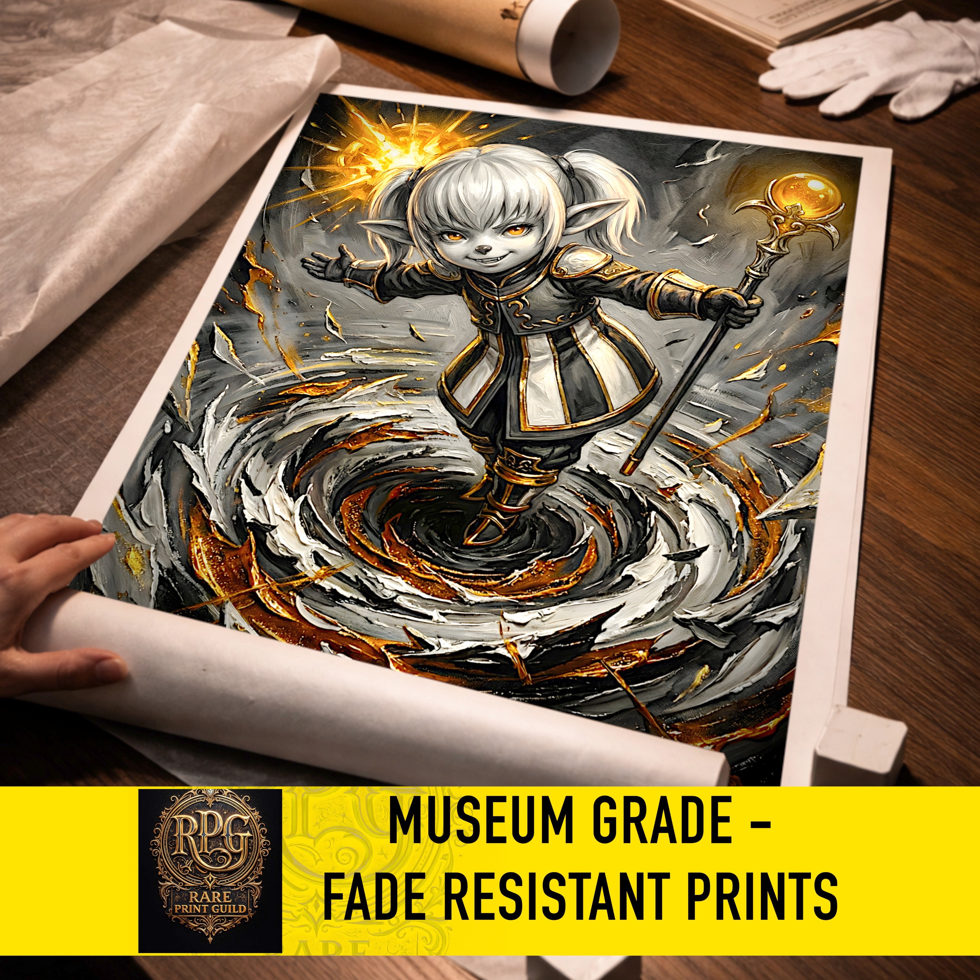 Shantotto Poster | Final Fantasy XI Monochrome Artwork | FFXI Mage Wall Art | Shantotto Fine Art Print | Square Enix JRPG Decor
