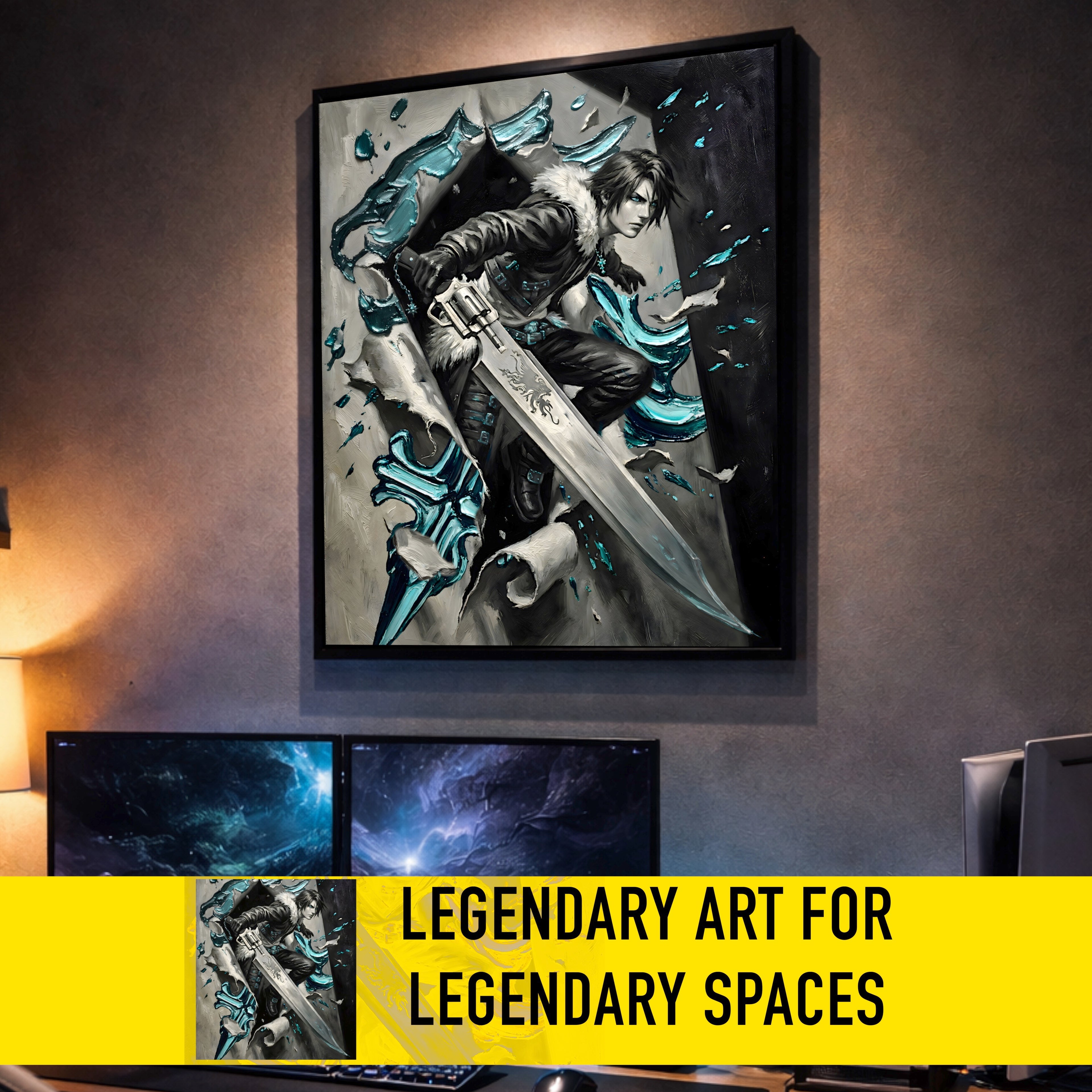 Squall Leonhart Poster | Final Fantasy VIII Monochrome Artwork | Griever Symbol Wall Art | FF8 Fine Art Print