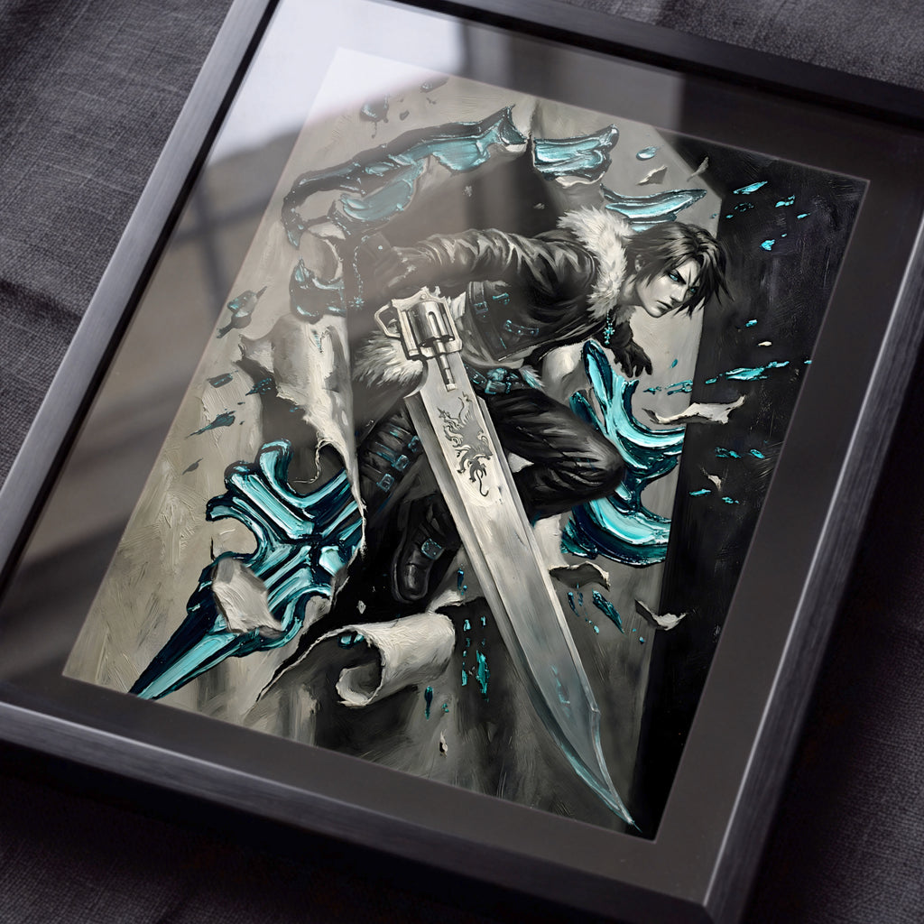 Squall Leonhart Poster | Final Fantasy VIII Monochrome Artwork | Griever Symbol Wall Art | FF8 Fine Art Print