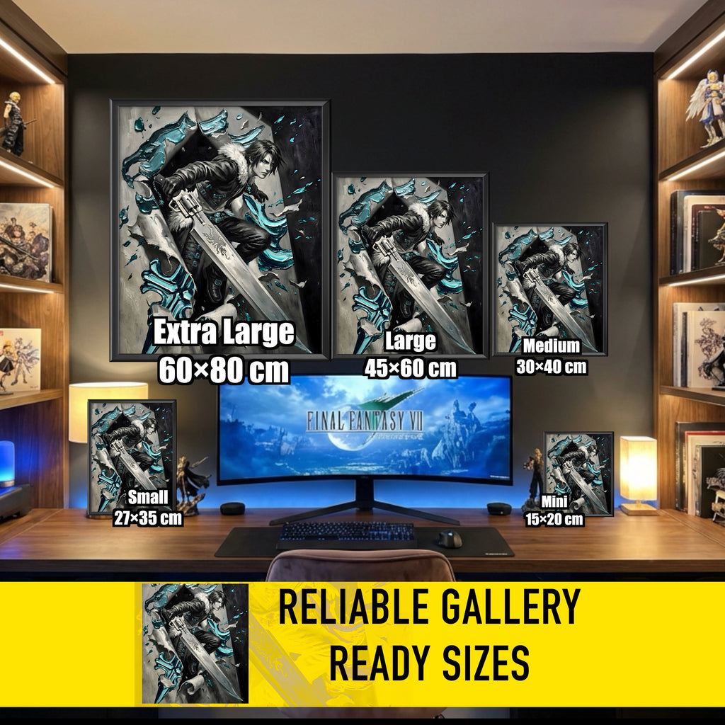 Squall Leonhart Poster | Final Fantasy VIII Monochrome Artwork | Griever Symbol Wall Art | FF8 Fine Art Print