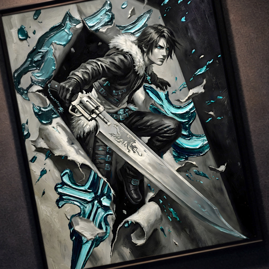 Squall Leonhart Poster | Final Fantasy VIII Monochrome Artwork | Griever Symbol Wall Art | FF8 Fine Art Print