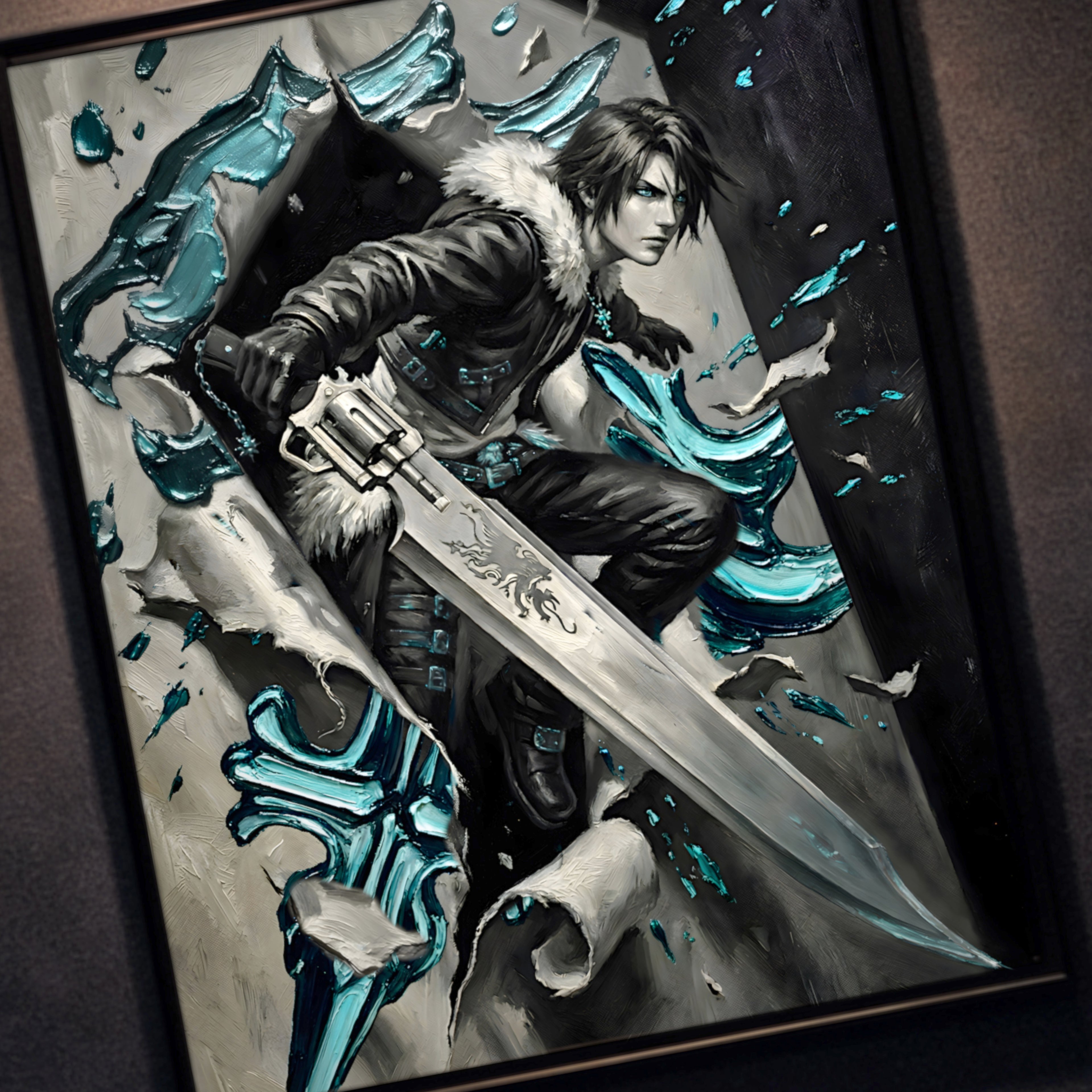 Squall Leonhart Poster | Final Fantasy VIII Monochrome Artwork | Griever Symbol Wall Art | FF8 Fine Art Print