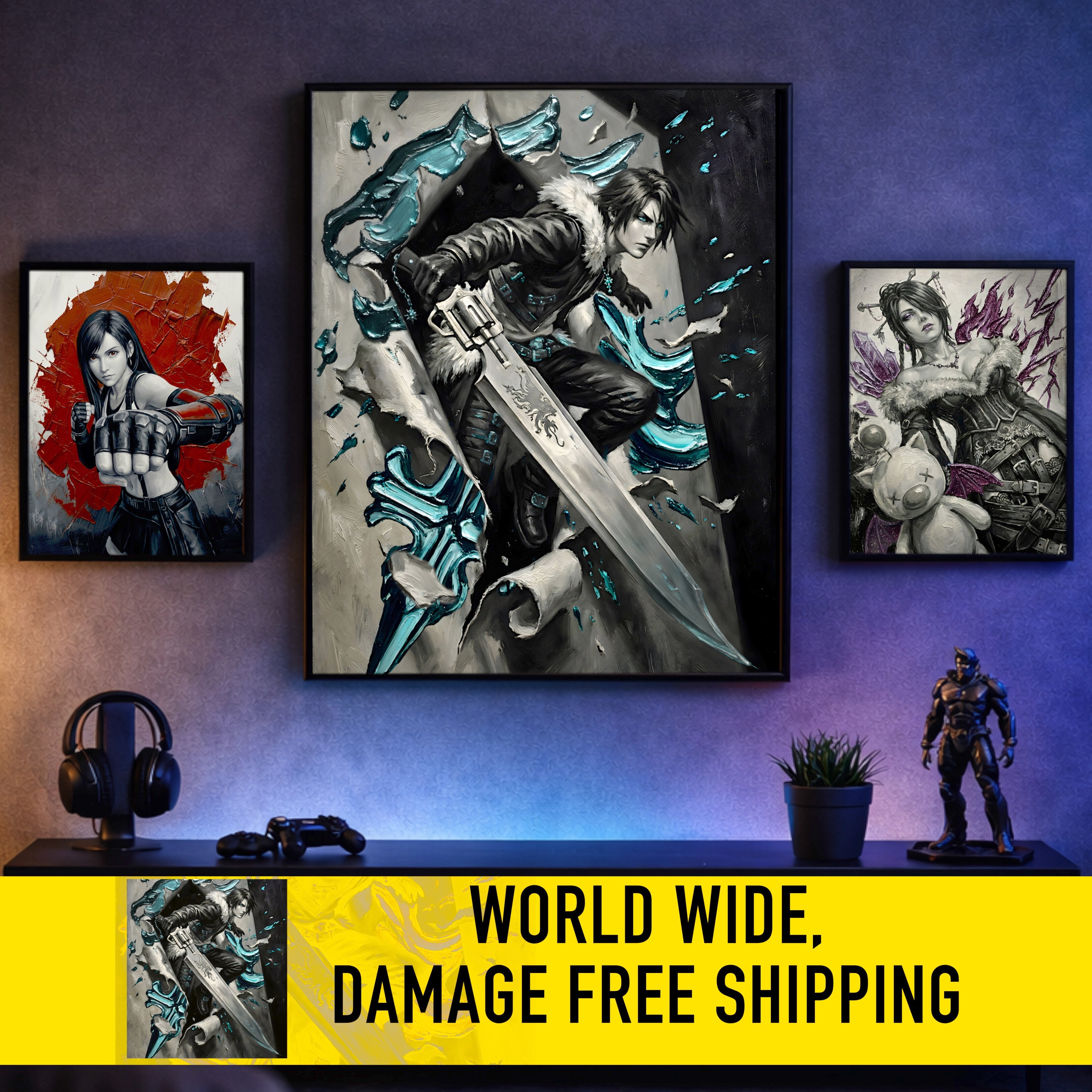 Squall Leonhart Poster | Final Fantasy VIII Monochrome Artwork | Griever Symbol Wall Art | FF8 Fine Art Print