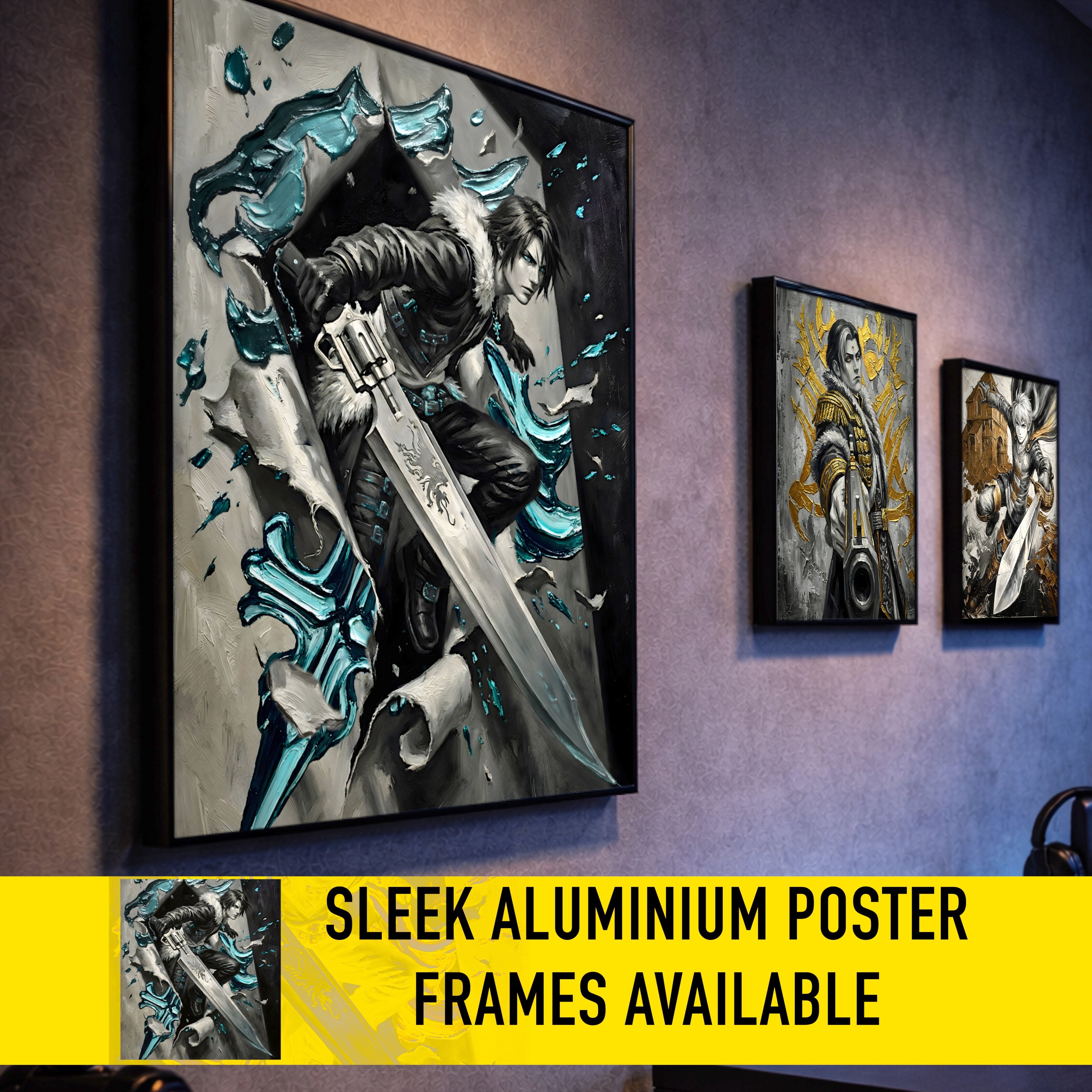 Squall Leonhart Poster | Final Fantasy VIII Monochrome Artwork | Griever Symbol Wall Art | FF8 Fine Art Print