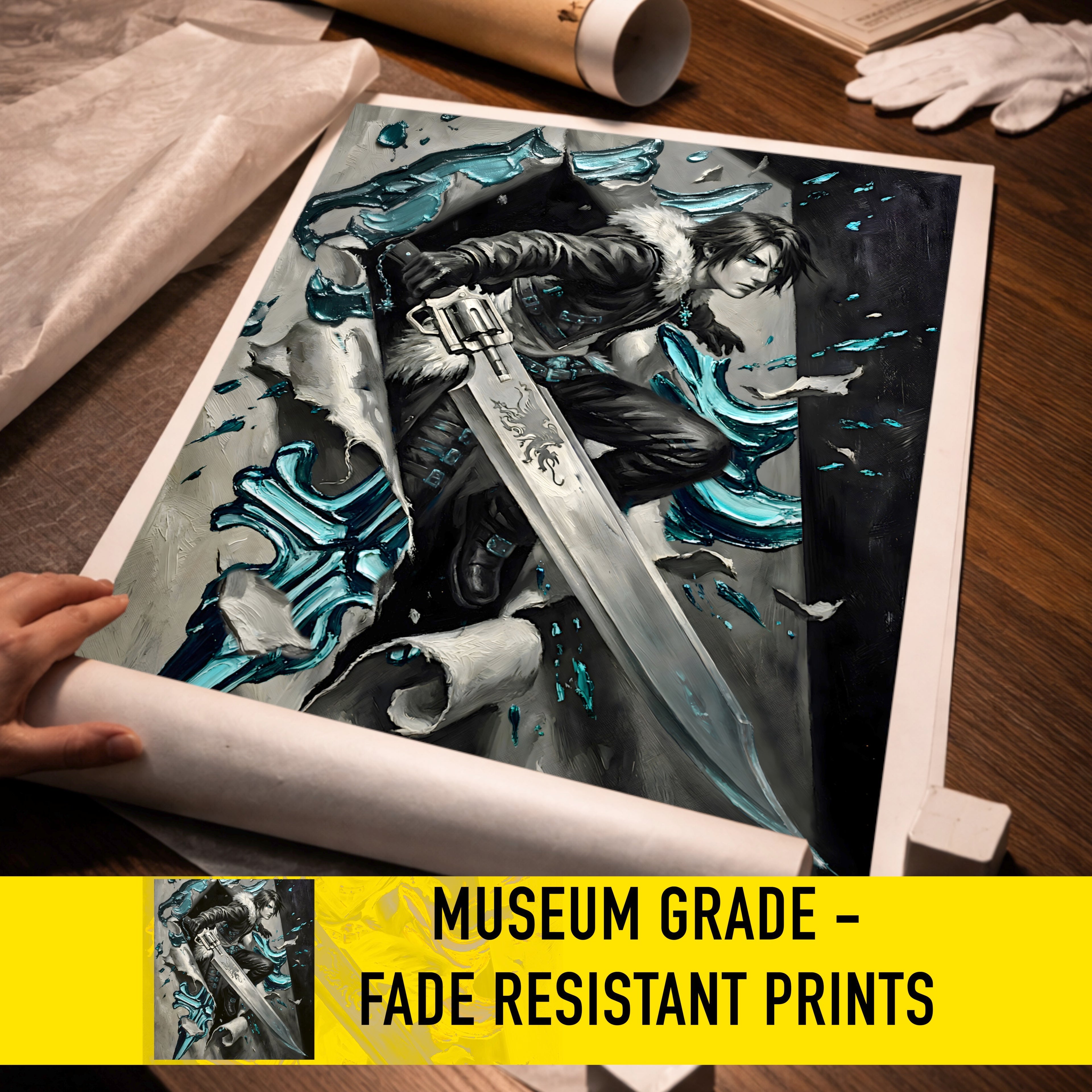 Squall Leonhart Poster | Final Fantasy VIII Monochrome Artwork | Griever Symbol Wall Art | FF8 Fine Art Print