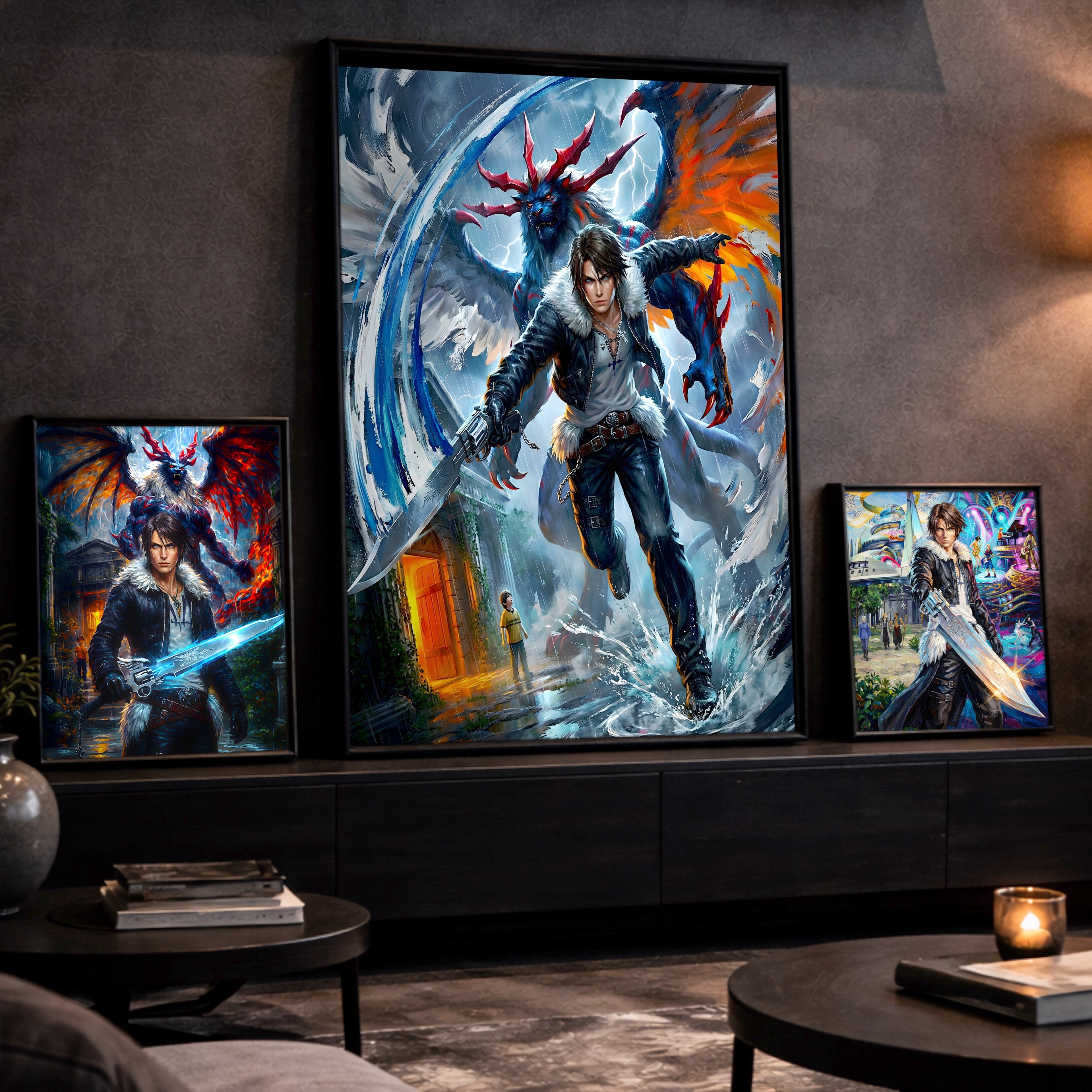 Squall Leonhart Final Fantasy VIII Poster – 4 Piece Gunblade Artwork | FF8 Remake-Style JRPG Wall Art | Collector Fine Art Print