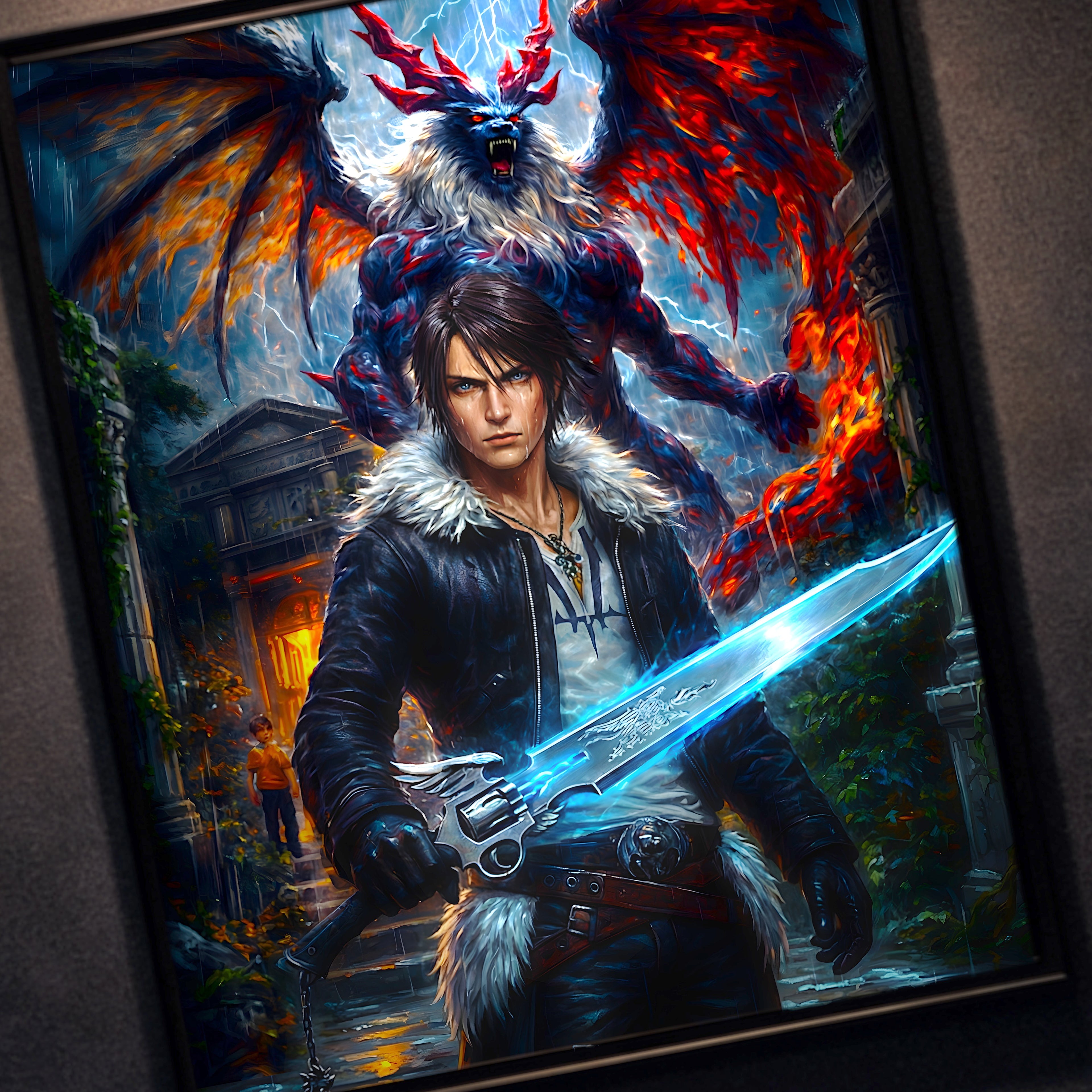 Squall Leonhart Final Fantasy VIII Poster – 4 Piece Gunblade Artwork | FF8 Remake-Style JRPG Wall Art | Collector Fine Art Print