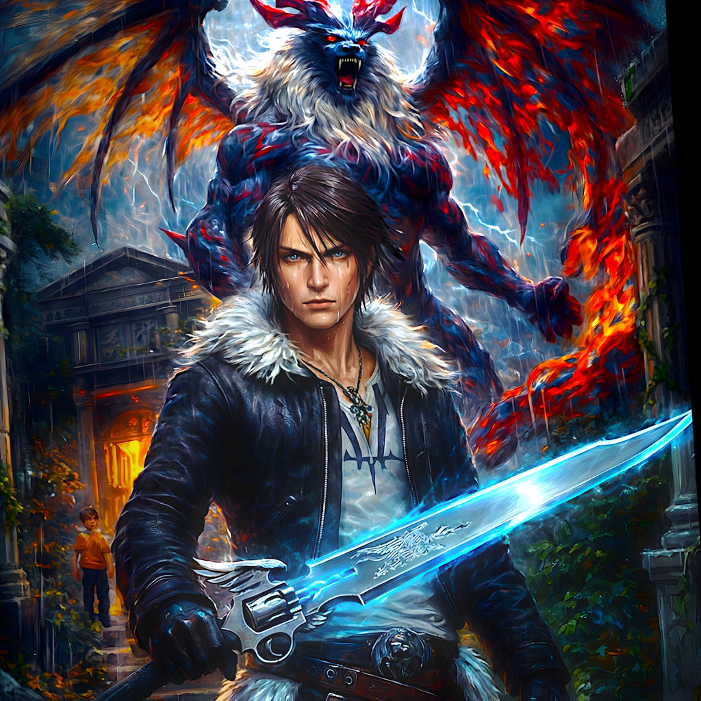 Squall Leonhart Final Fantasy VIII Poster – 4 Piece Gunblade Artwork | FF8 Remake-Style JRPG Wall Art | Collector Fine Art Print