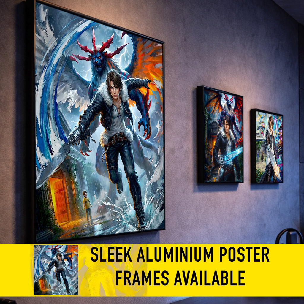 Squall Leonhart Final Fantasy VIII Poster – 4 Piece Gunblade Artwork | FF8 Remake-Style JRPG Wall Art | Collector Fine Art Print