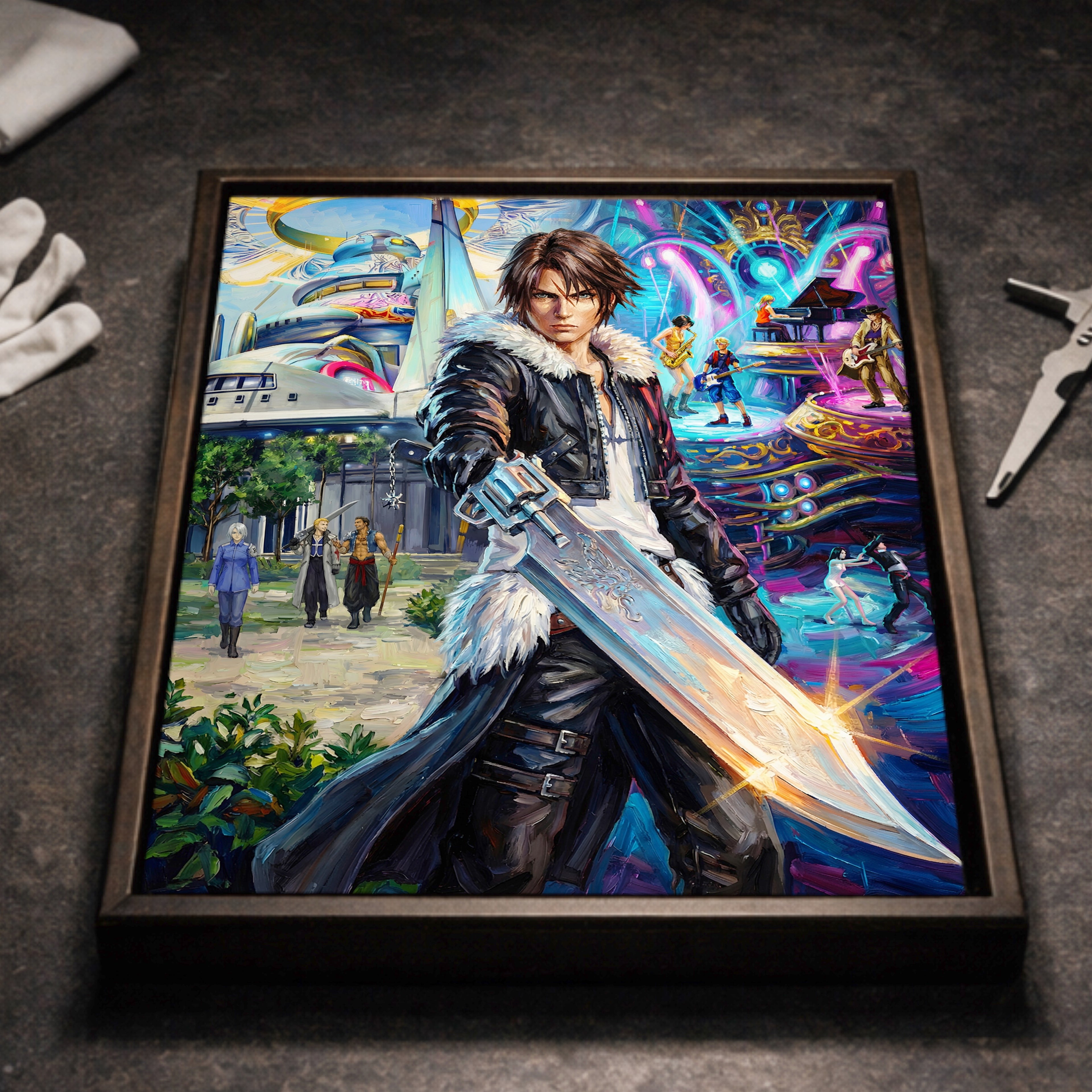 Squall Leonhart Final Fantasy VIII Poster – 4 Piece Gunblade Artwork | FF8 Remake-Style JRPG Wall Art | Collector Fine Art Print