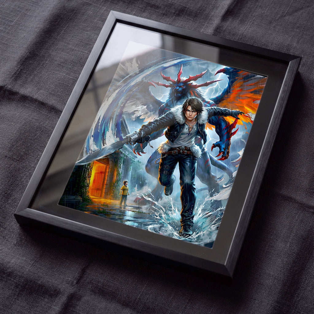 Squall Leonhart Final Fantasy VIII Poster – 4 Piece Gunblade Artwork | FF8 Remake-Style JRPG Wall Art | Collector Fine Art Print