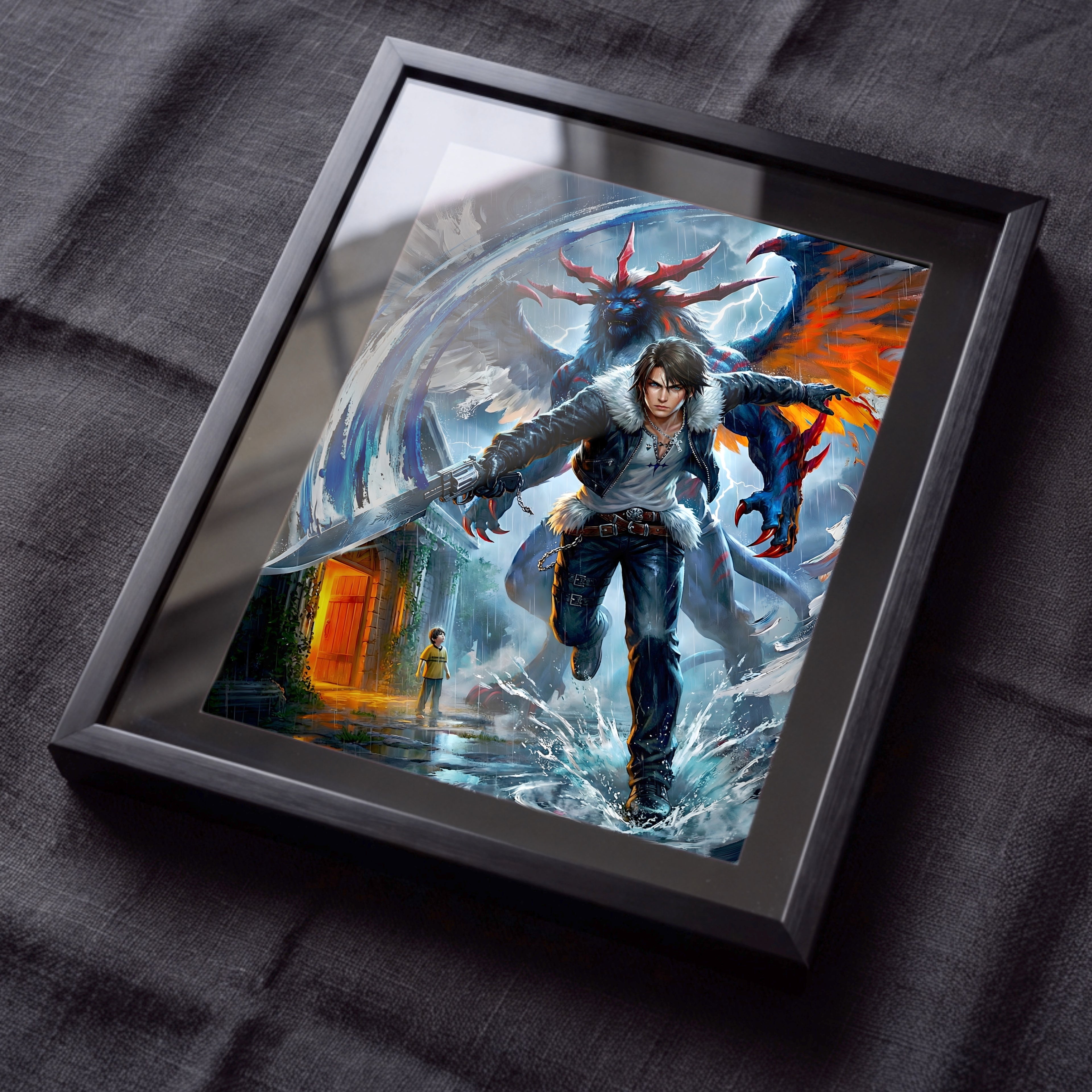 Squall Leonhart Final Fantasy VIII Poster – 4 Piece Gunblade Artwork | FF8 Remake-Style JRPG Wall Art | Collector Fine Art Print