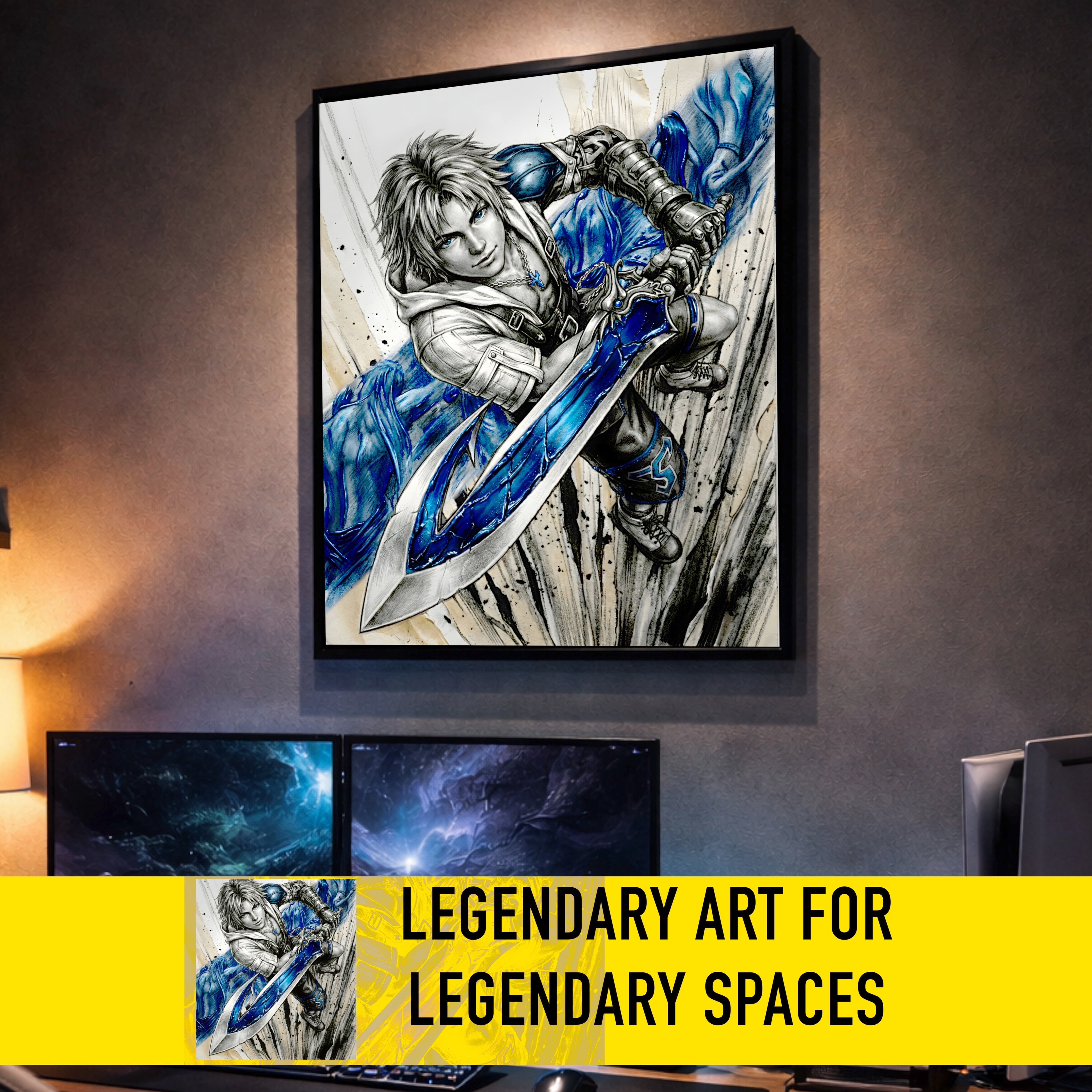 Tidus Poster | Final Fantasy X Monochrome Artwork | Final Fantasy 10 Wall Art | FFX Collector Fine Art Print