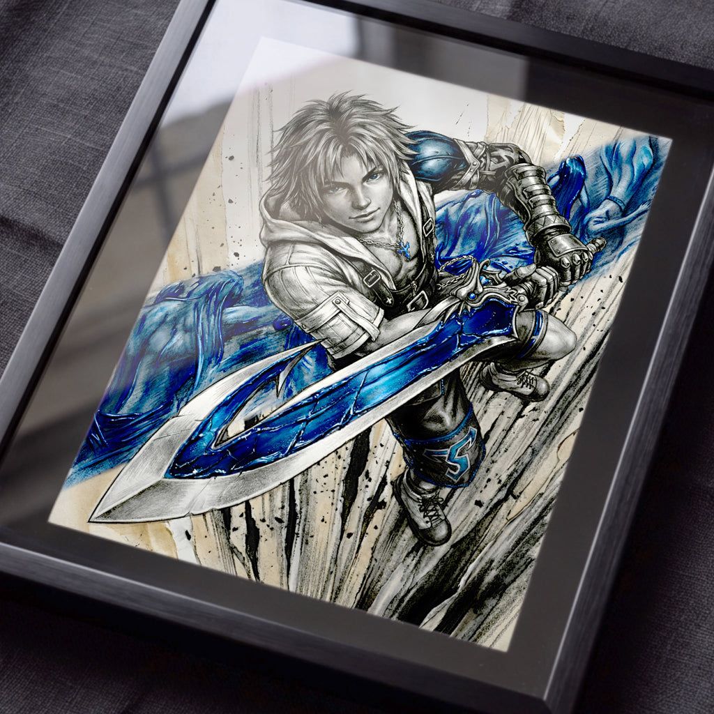 Tidus Poster | Final Fantasy X Monochrome Artwork | Final Fantasy 10 Wall Art | FFX Collector Fine Art Print