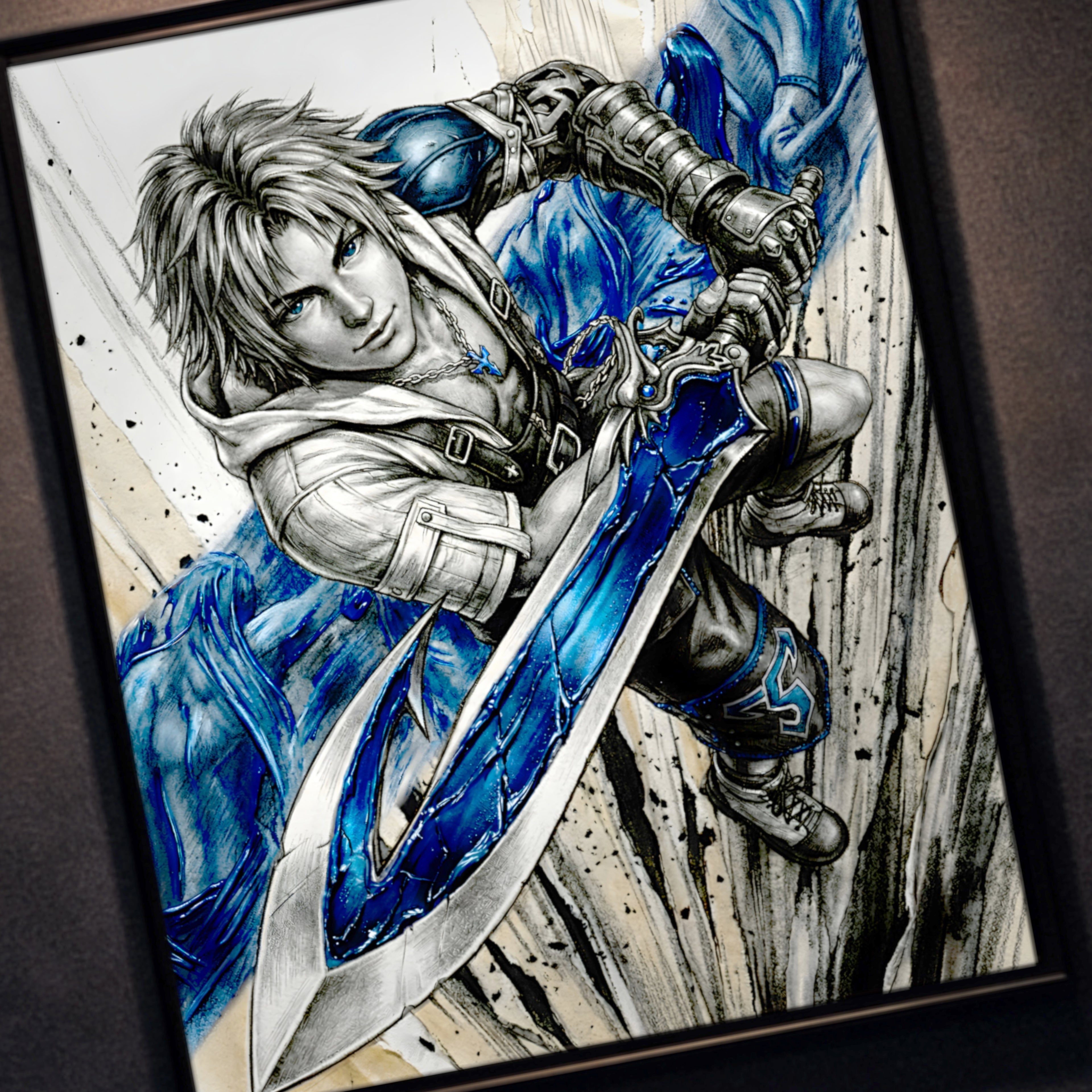Tidus Poster | Final Fantasy X Monochrome Artwork | Final Fantasy 10 Wall Art | FFX Collector Fine Art Print