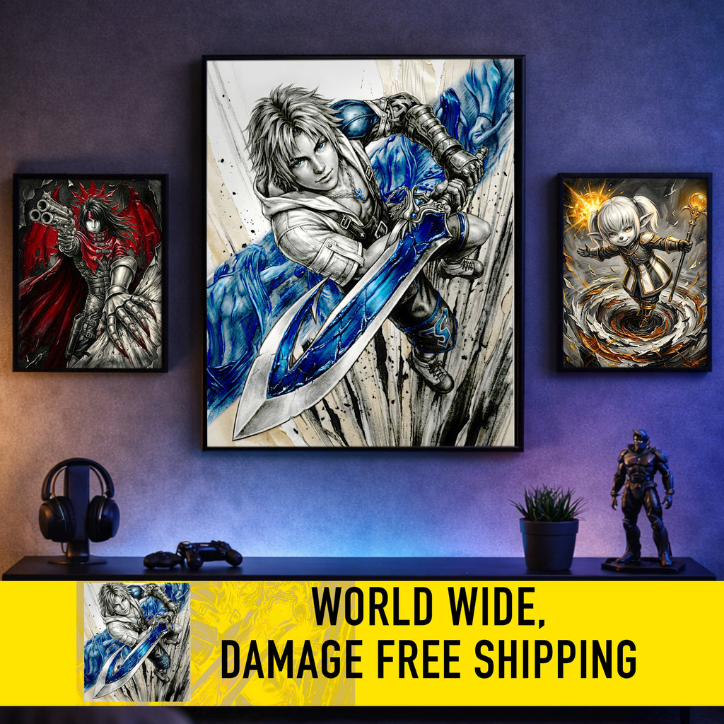 Tidus Poster | Final Fantasy X Monochrome Artwork | Final Fantasy 10 Wall Art | FFX Collector Fine Art Print