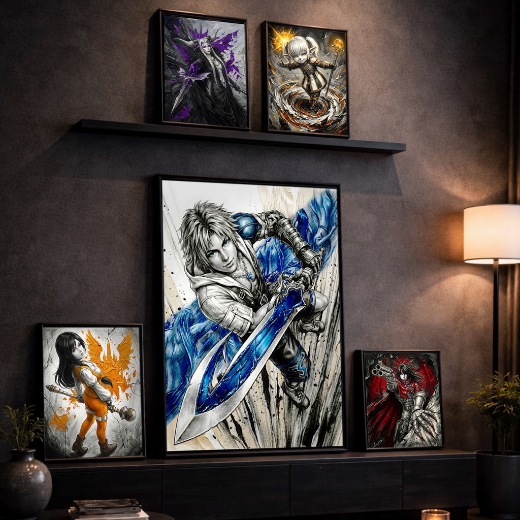 Tidus Poster | Final Fantasy X Monochrome Artwork | Final Fantasy 10 Wall Art | FFX Collector Fine Art Print