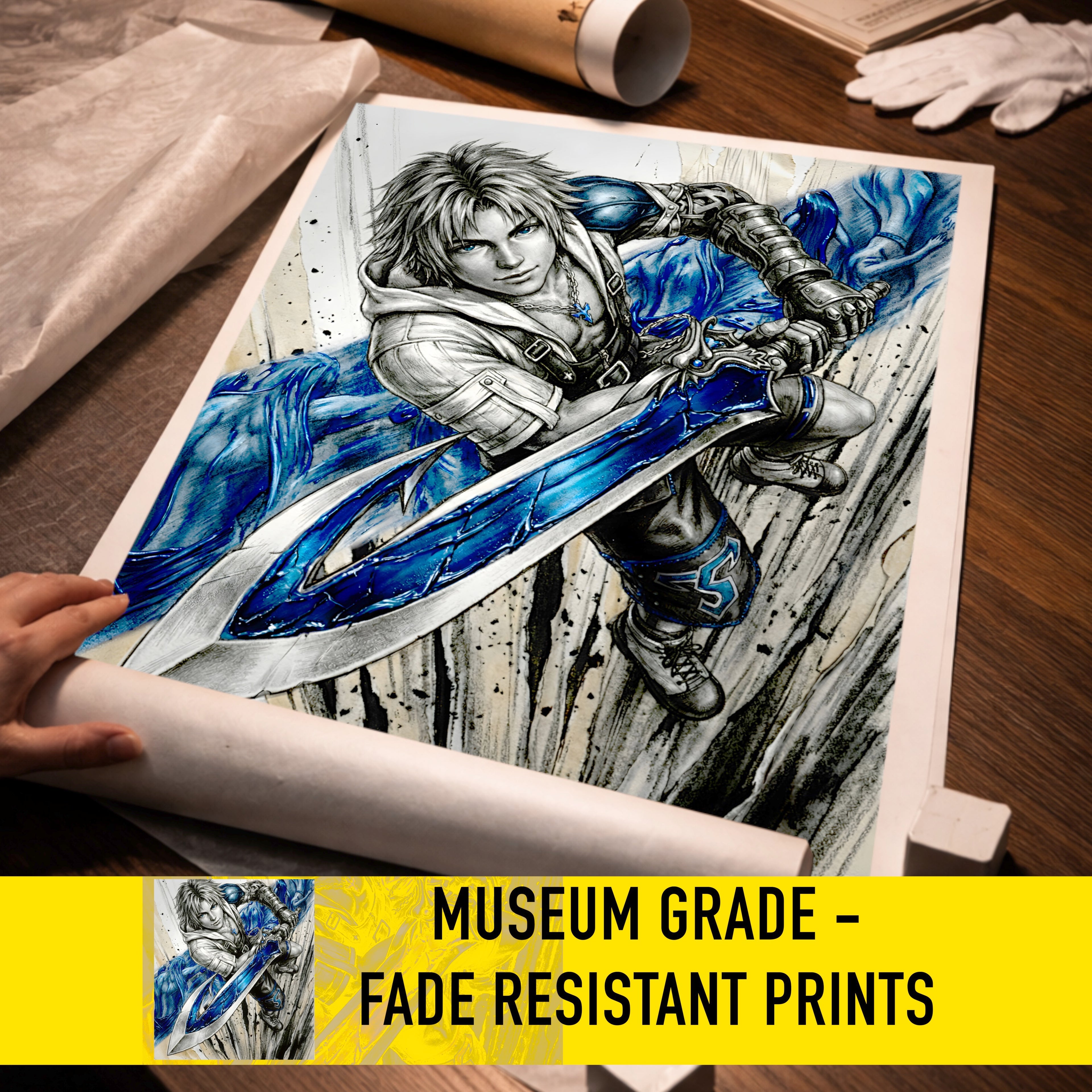 Tidus Poster | Final Fantasy X Monochrome Artwork | Final Fantasy 10 Wall Art | FFX Collector Fine Art Print