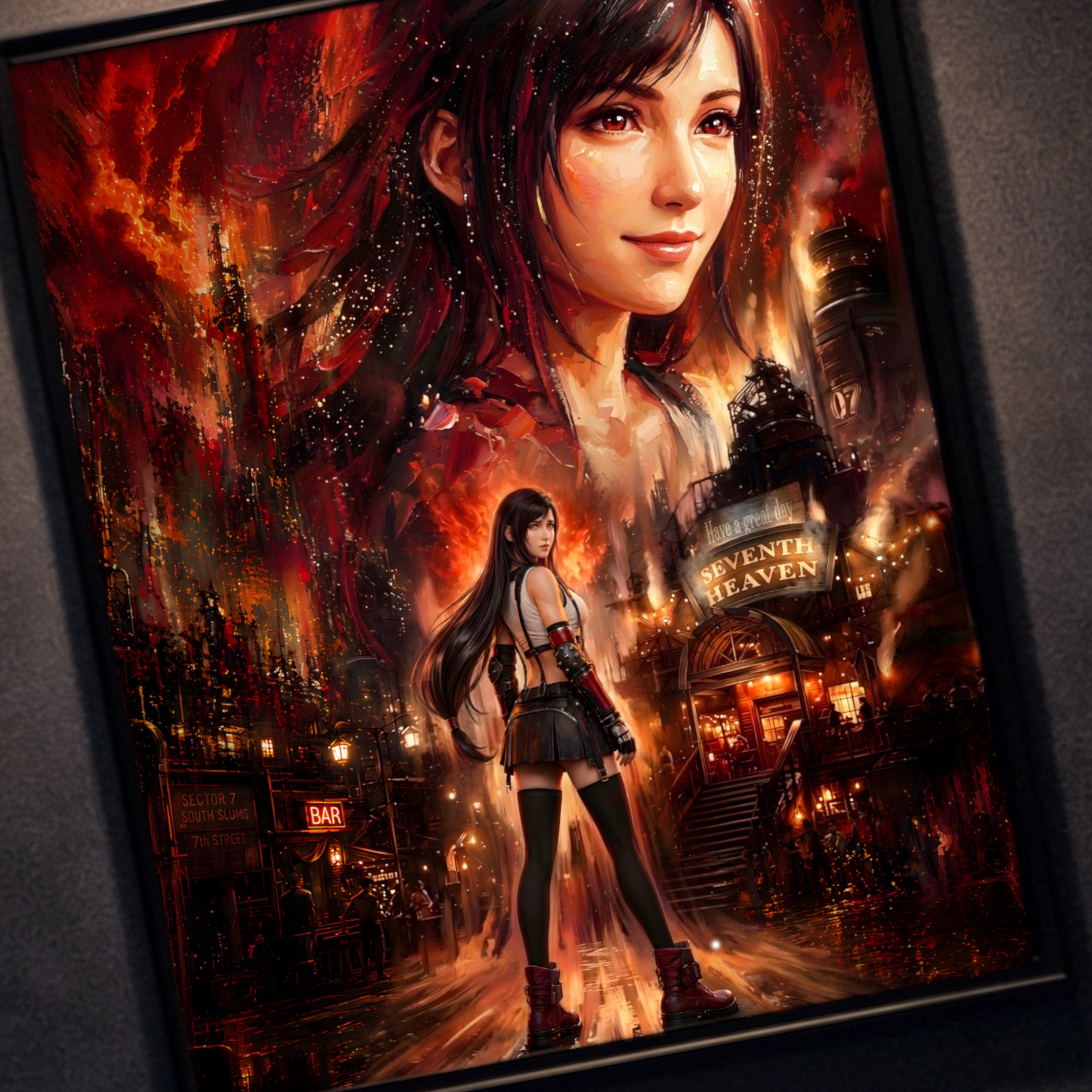 Final Fantasy VII Tifa Lockhart Poster | Story Spirit Series | Sector 7 Dreamfire Edition | JRPG Wall Art Print