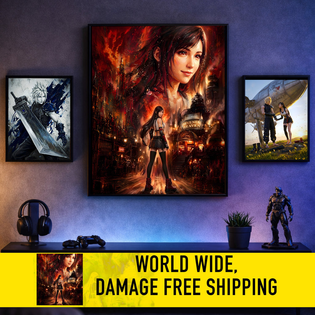 Final Fantasy VII Tifa Lockhart Poster | Story Spirit Series | Sector 7 Dreamfire Edition | JRPG Wall Art Print