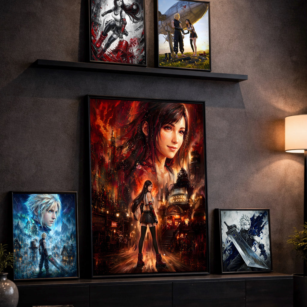 Final Fantasy VII Tifa Lockhart Poster | Story Spirit Series | Sector 7 Dreamfire Edition | JRPG Wall Art Print