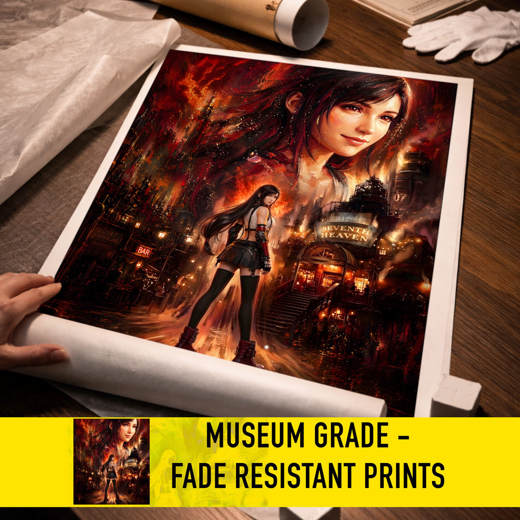 Final Fantasy VII Tifa Lockhart Poster | Story Spirit Series | Sector 7 Dreamfire Edition | JRPG Wall Art Print