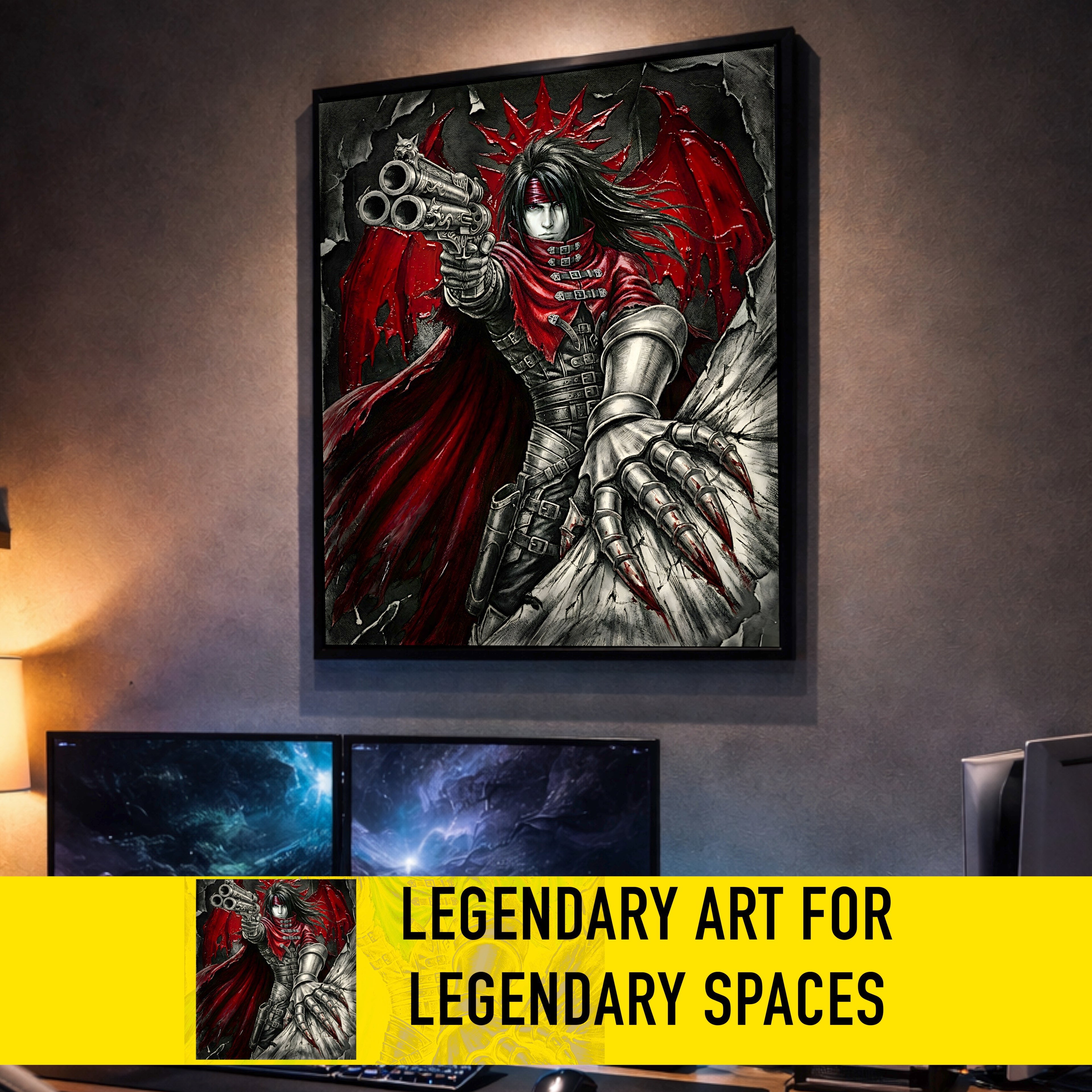 Vincent Valentine Final Fantasy VII Remake Rebirth Monochrome Art Print – FF7 Fine Art Poster
