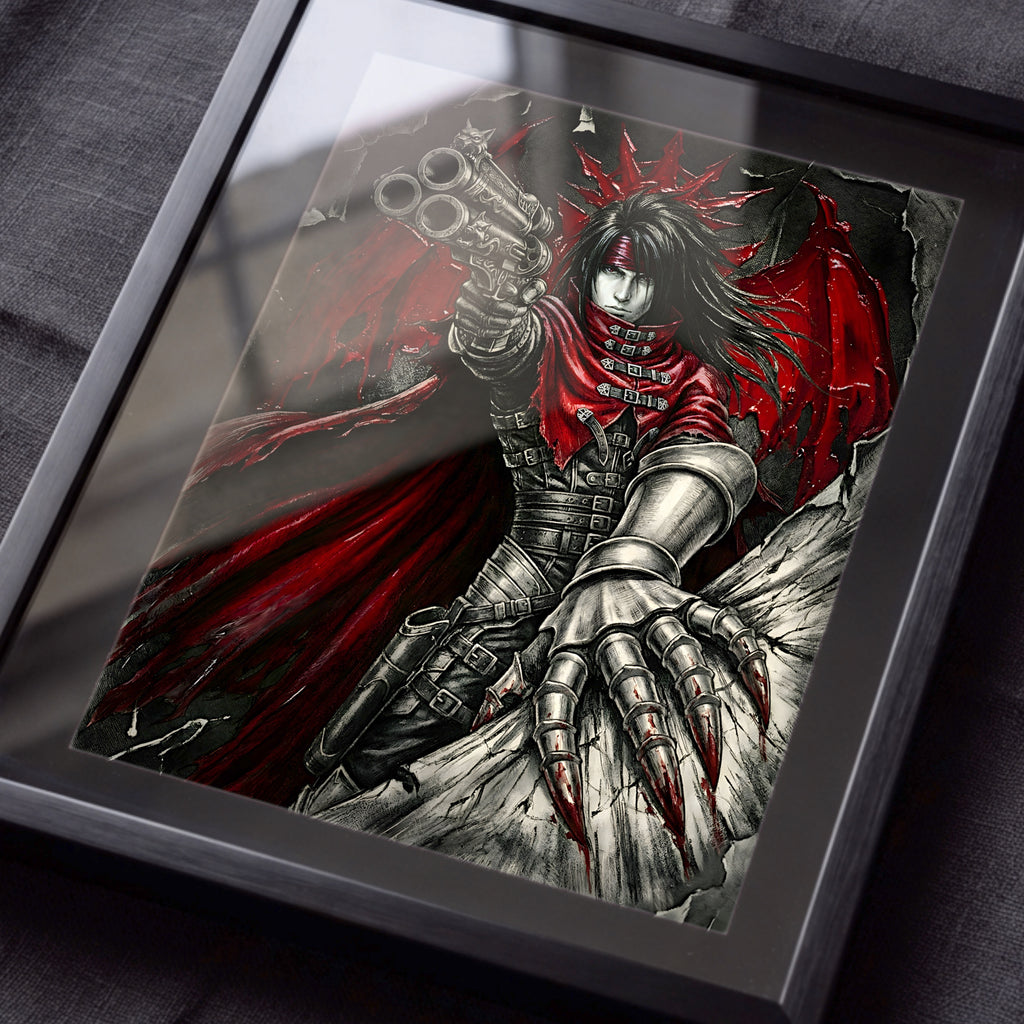 Vincent Valentine Final Fantasy VII Remake Rebirth Monochrome Art Print – FF7 Fine Art Poster