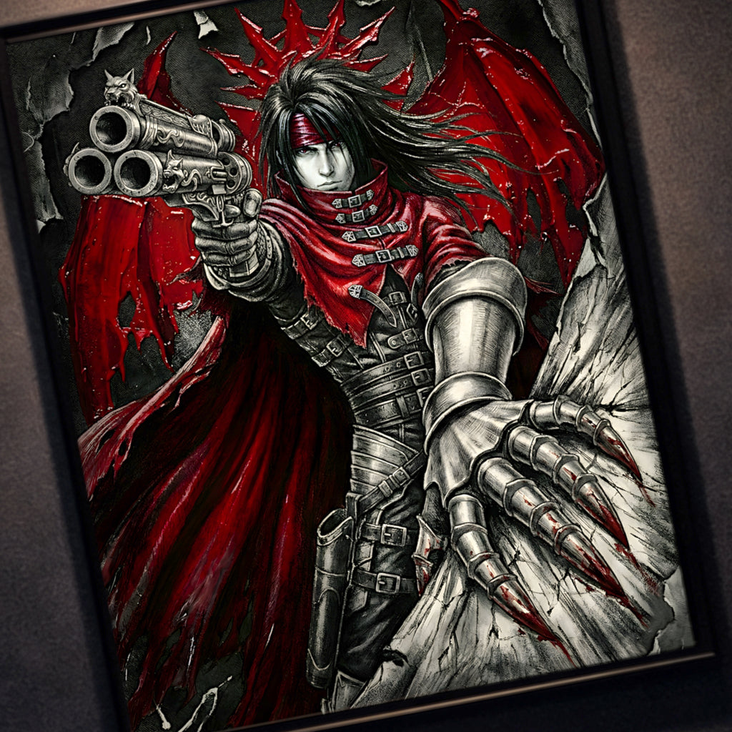 Vincent Valentine Final Fantasy VII Remake Rebirth Monochrome Art Print – FF7 Fine Art Poster