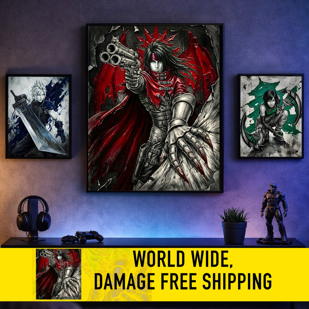 Vincent Valentine Final Fantasy VII Remake Rebirth Monochrome Art Print – FF7 Fine Art Poster