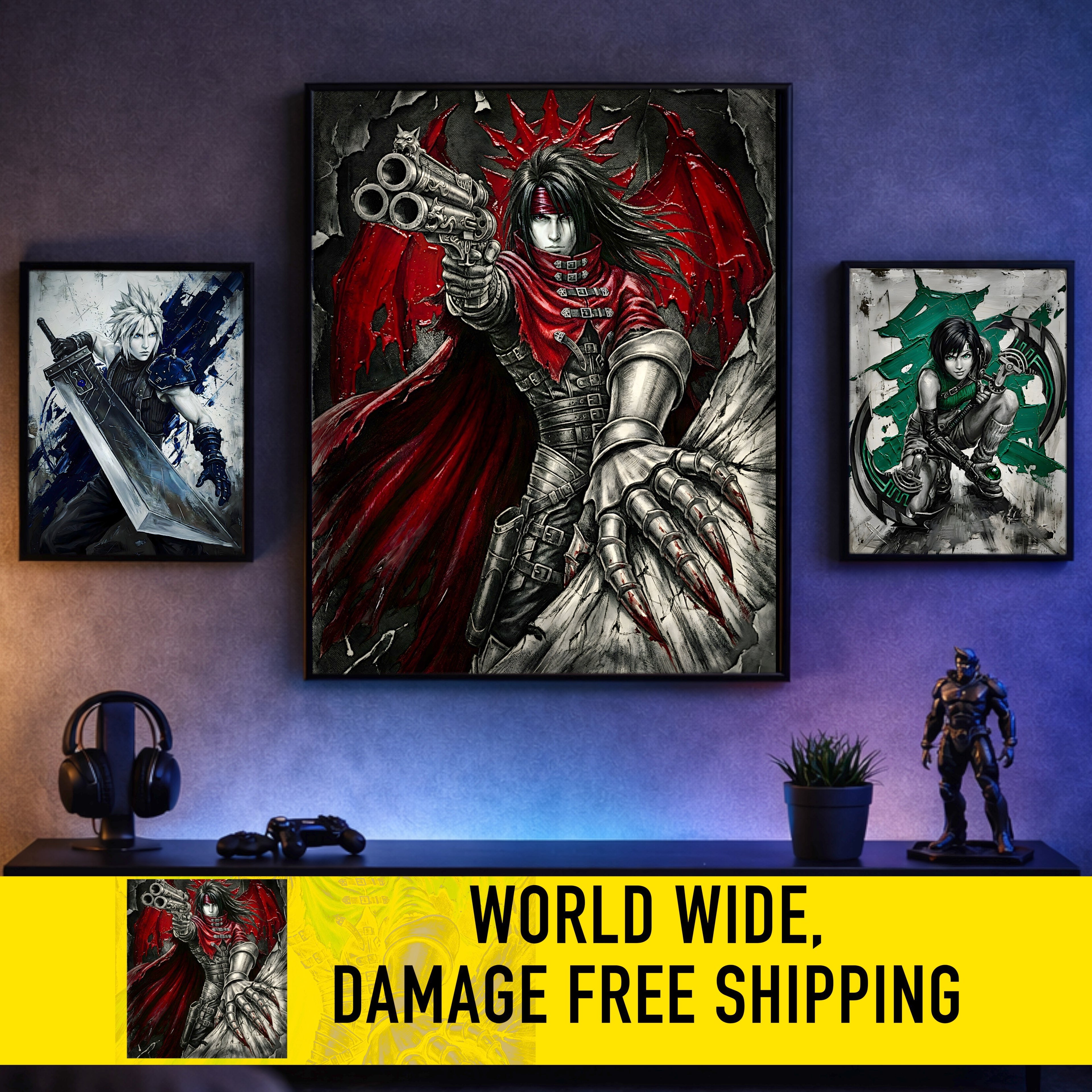 Vincent Valentine Final Fantasy VII Remake Rebirth Monochrome Art Print – FF7 Fine Art Poster