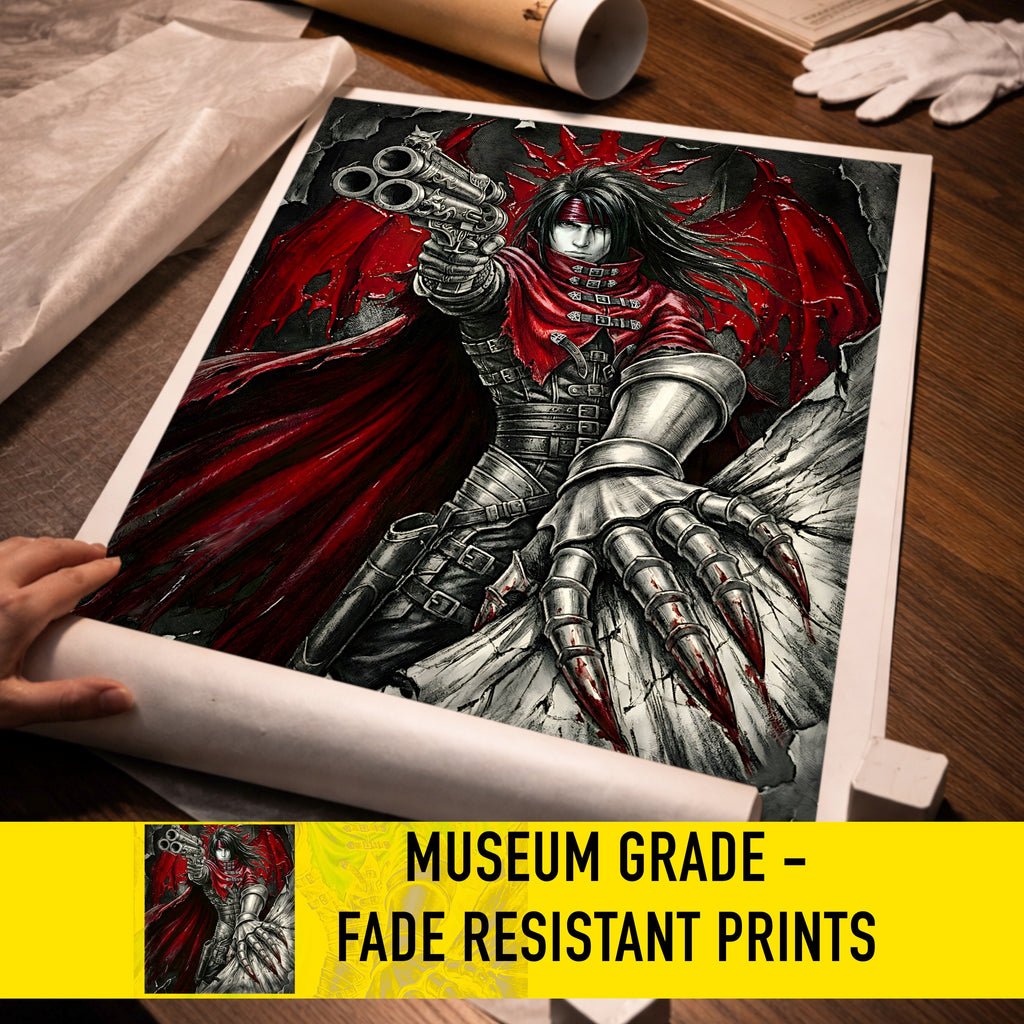 Vincent Valentine Final Fantasy VII Remake Rebirth Monochrome Art Print – FF7 Fine Art Poster