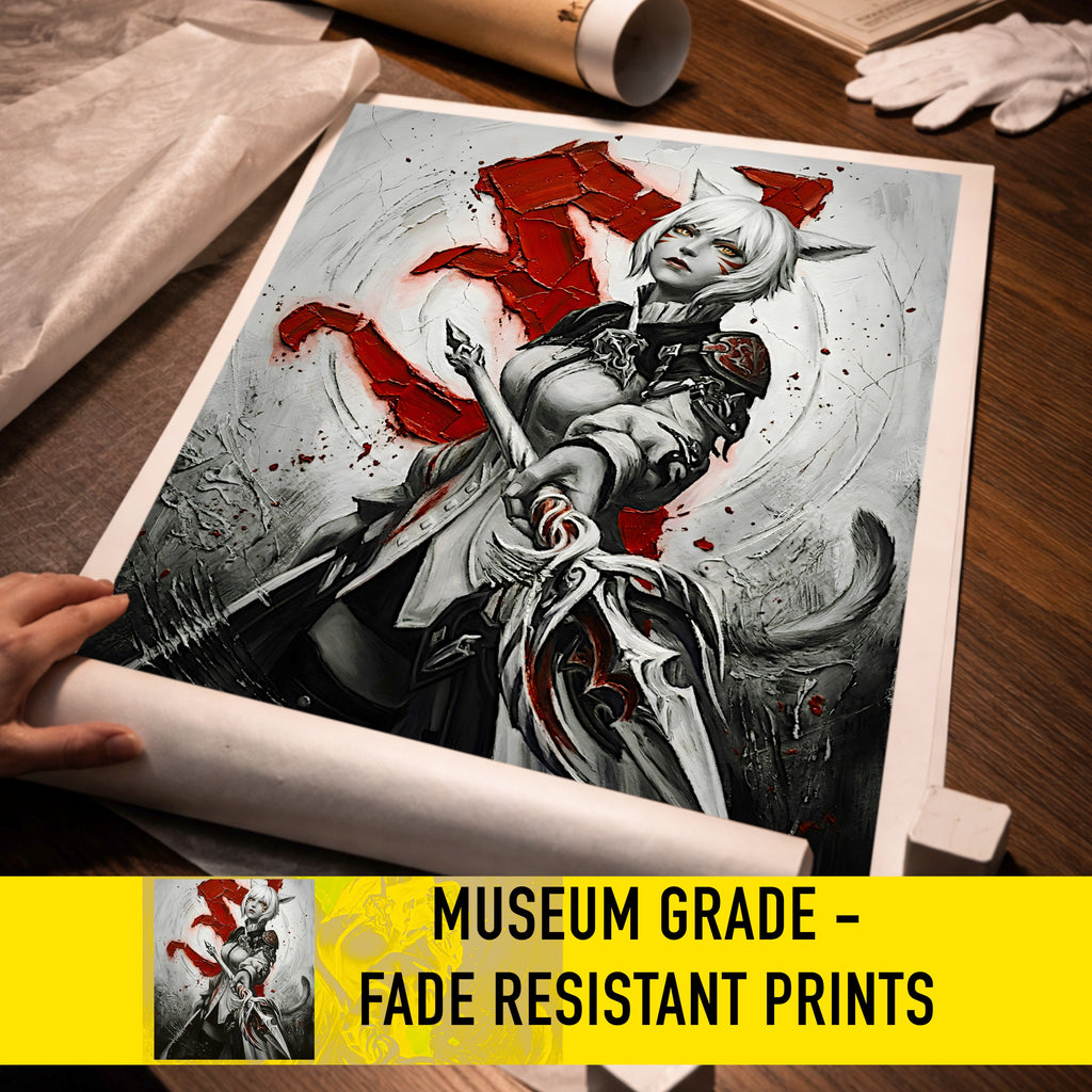 Y’shtola Poster | Final Fantasy XIV Monochrome Artwork | Sharlayan Archon Symbol Wall Art | FFXIV Fine Art Print