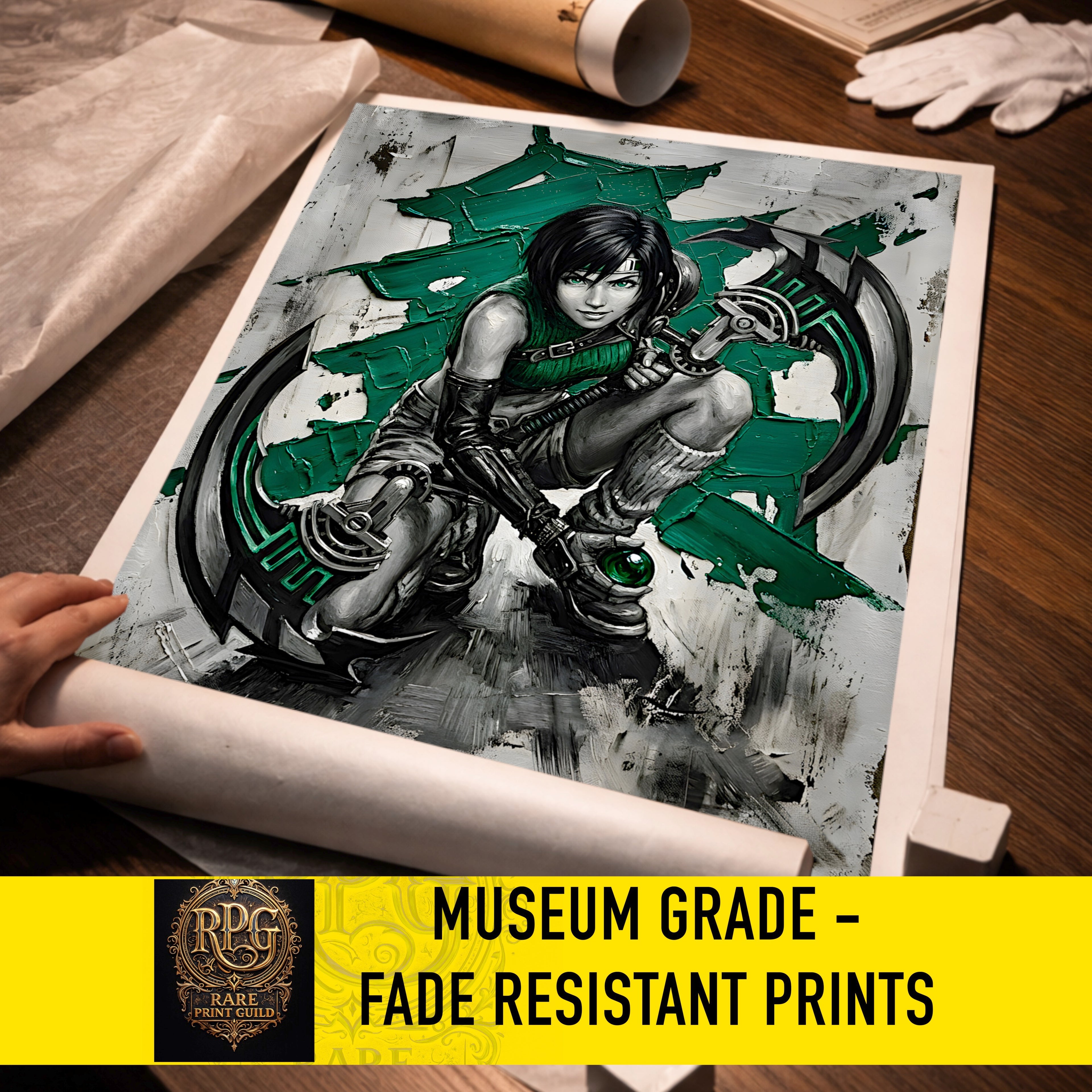 Yuffie Kisaragi Monochrome Art Print | Final Fantasy VII Ninja Portrait | FF7  Luxury Fantasy Poster