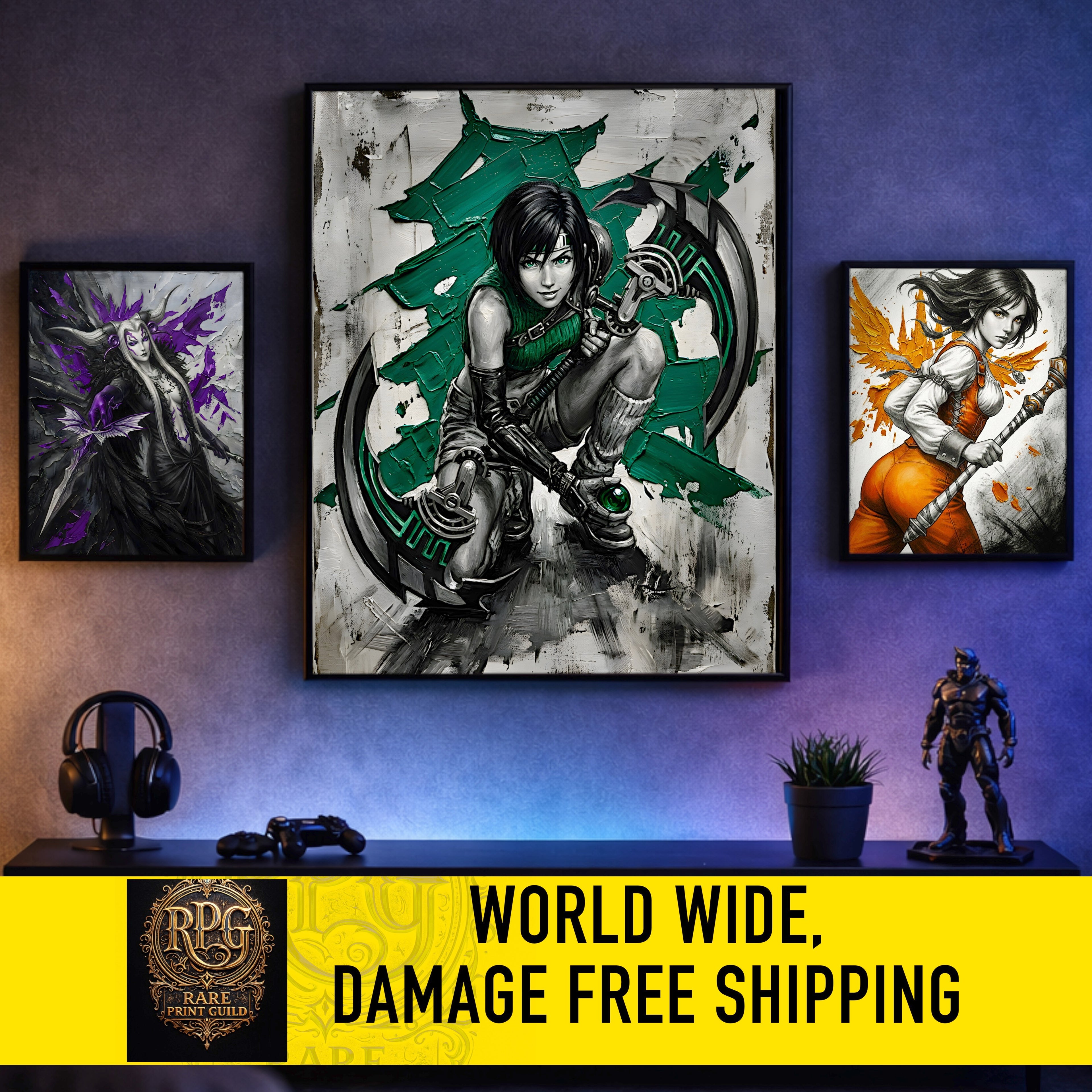 Yuffie Kisaragi Monochrome Art Print | Final Fantasy VII Ninja Portrait | FF7  Luxury Fantasy Poster