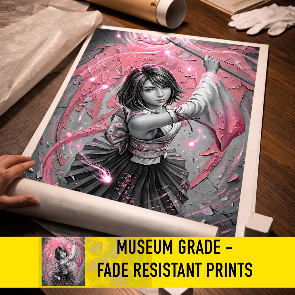 Yuna Art Print – Monochrome Sending Edition | Final Fantasy X Summoner Fine Art Wall Art