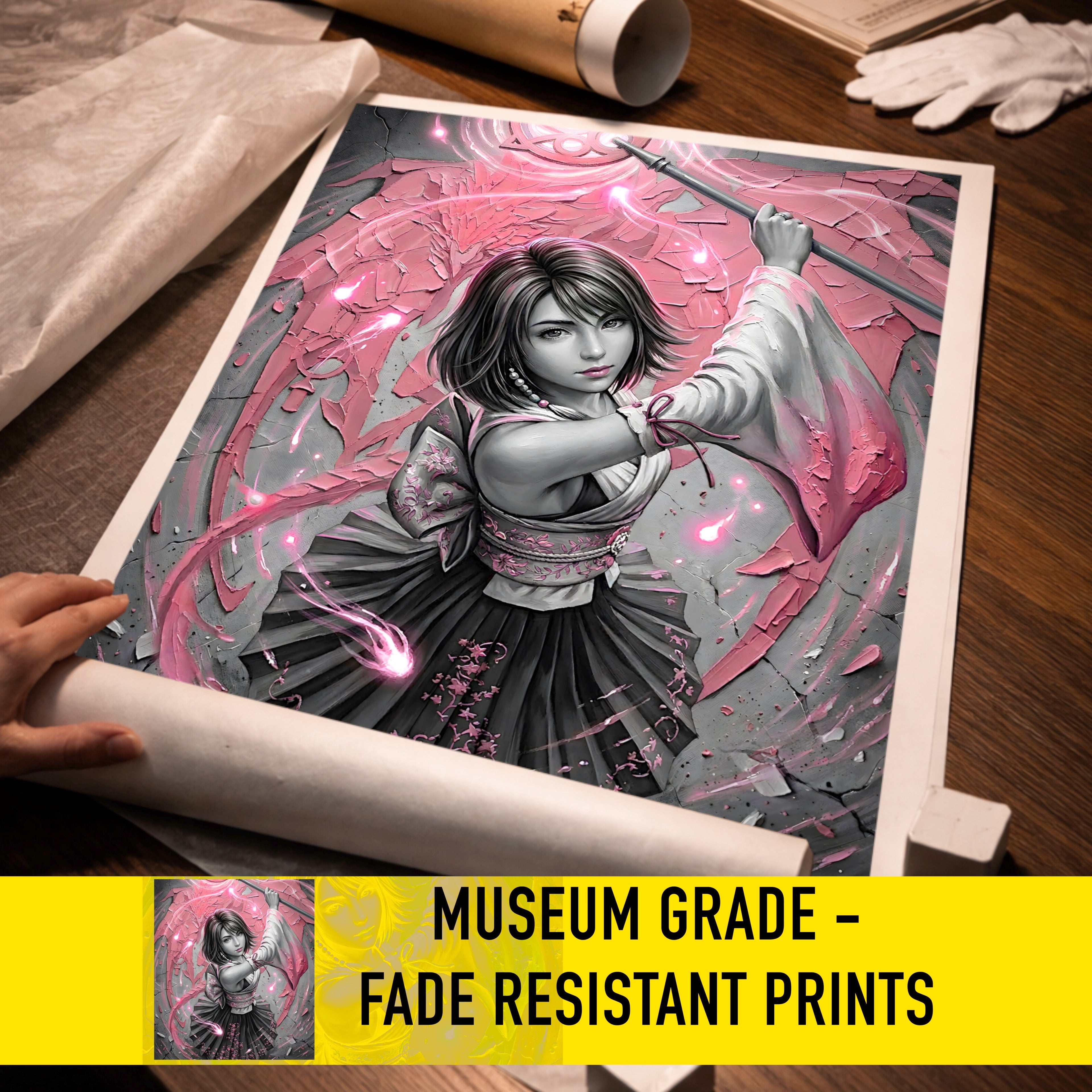 Yuna Art Print – Monochrome Sending Edition | Final Fantasy X Summoner Fine Art Wall Art