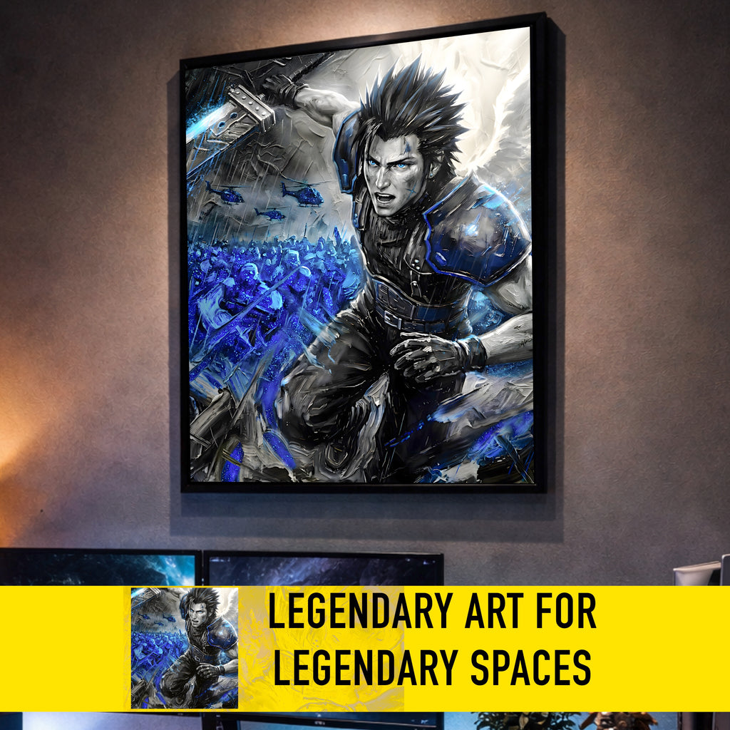 Zack Fair Art Print – Monochrome Last Stand Edition | Final Fantasy VII Crisis Core Fine Art