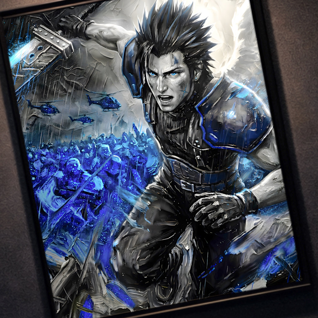 Zack Fair Art Print – Monochrome Last Stand Edition | Final Fantasy VII Crisis Core Fine Art