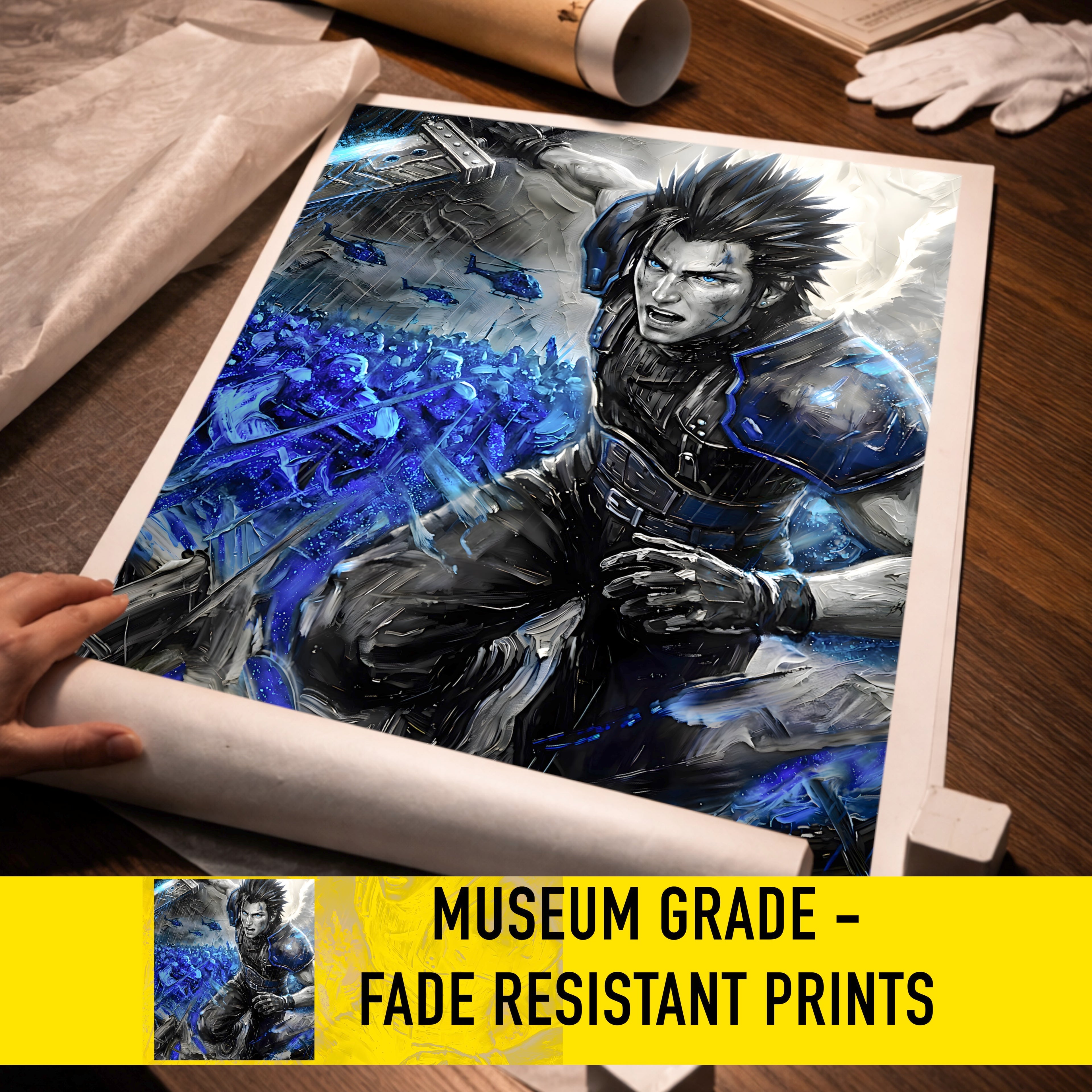 Zack Fair Art Print – Monochrome Last Stand Edition | Final Fantasy VII Crisis Core Fine Art