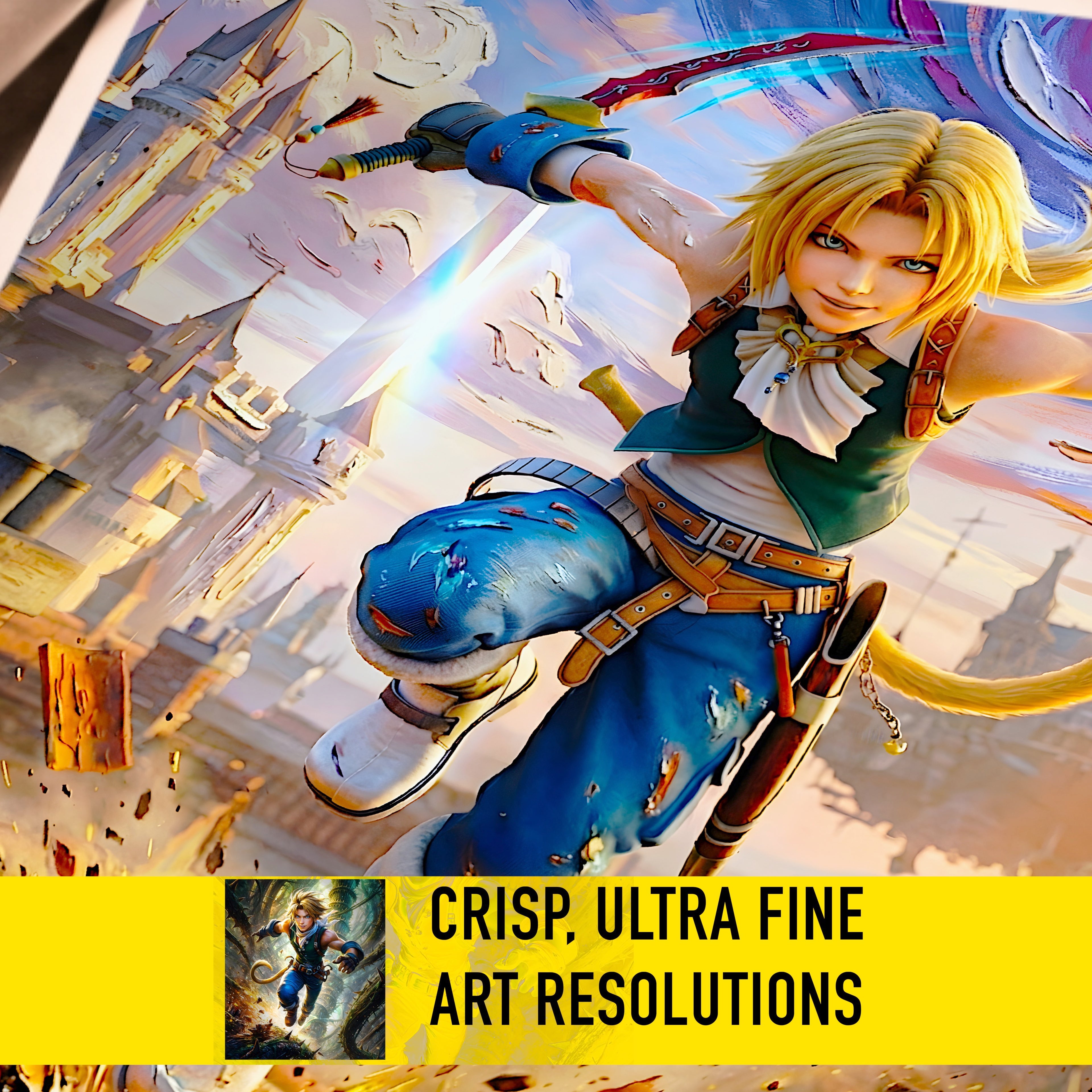 Zidane Tribal Final Fantasy IX Poster – FF9 Character Art Print, JRPG Wall Art, Lifa Tree & Alexandria Inspired Fine Art