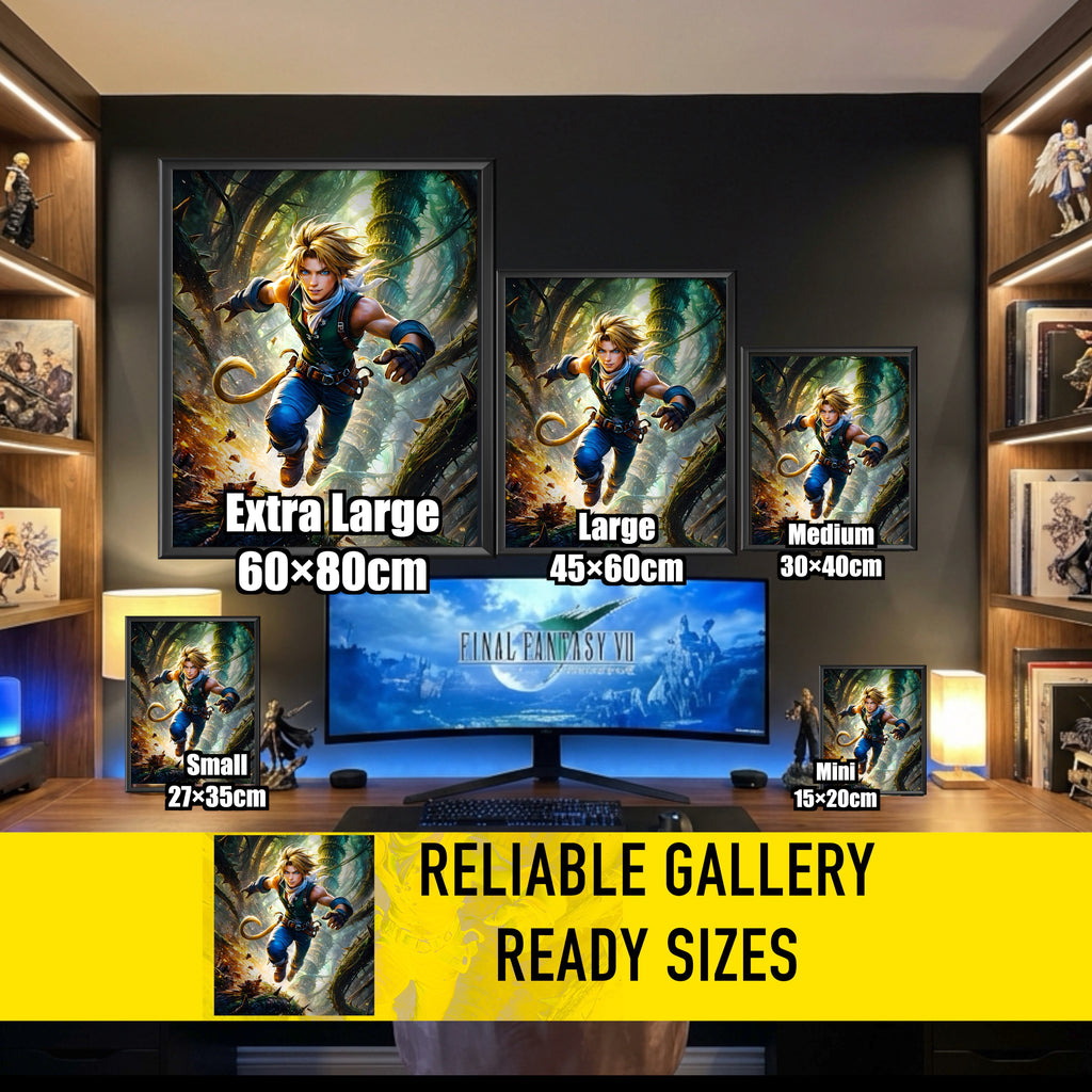 Zidane Tribal Final Fantasy IX Poster – FF9 Character Art Print, JRPG Wall Art, Lifa Tree & Alexandria Inspired Fine Art