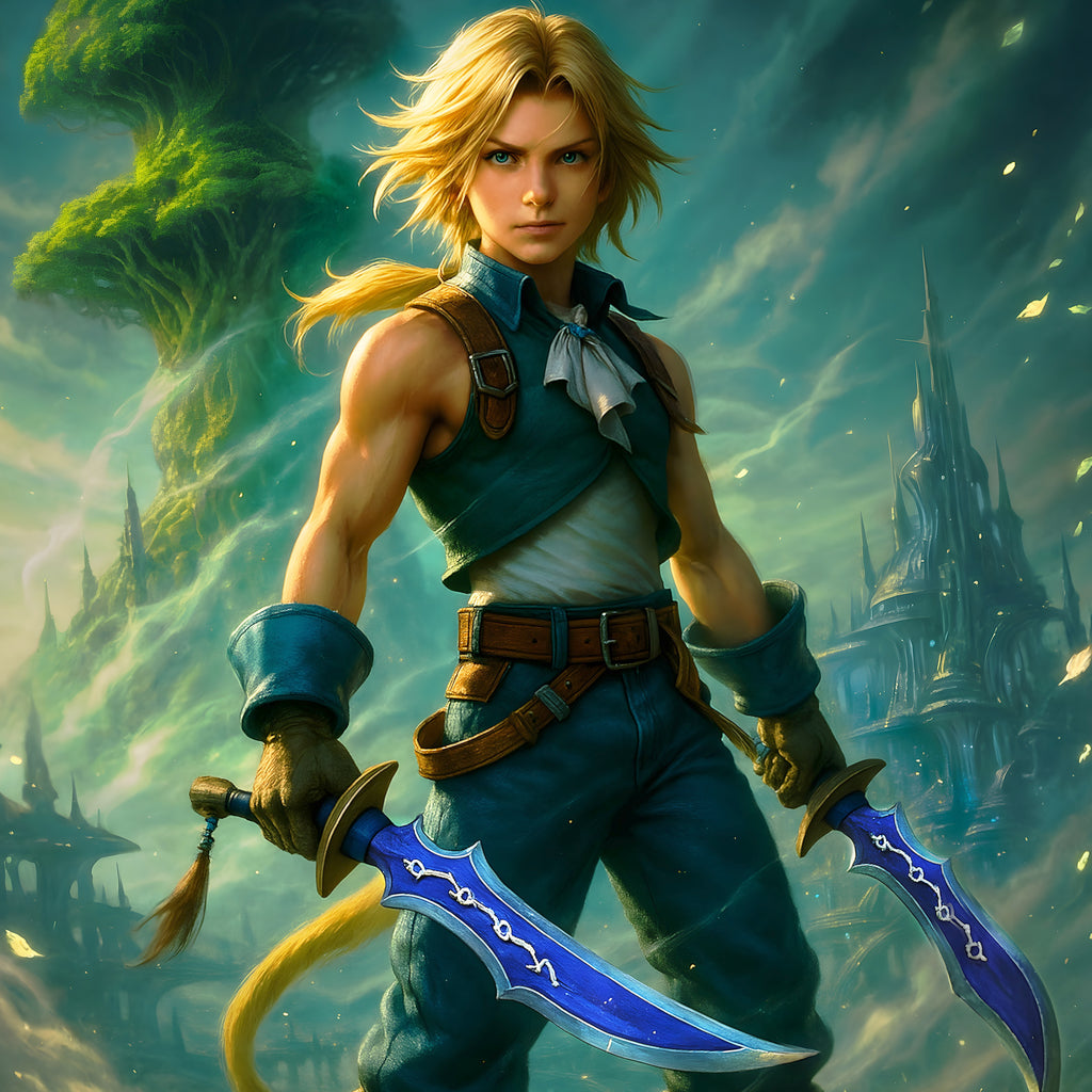 Zidane Tribal Final Fantasy IX Poster – FF9 Character Art Print, JRPG Wall Art, Lifa Tree & Alexandria Inspired Fine Art